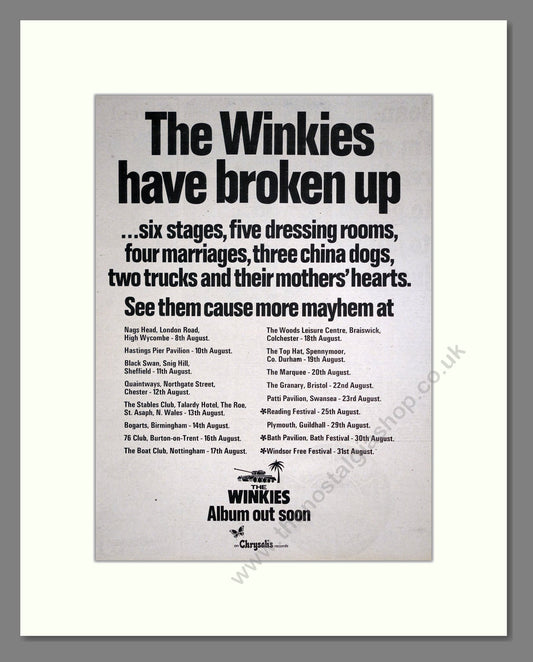 Winkies (The) - New Album. Vintage Advert 1974 (ref AD20333)