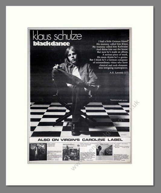 Klaus Schulze - Blackdance. Vintage Advert 1974 (ref AD20334)
