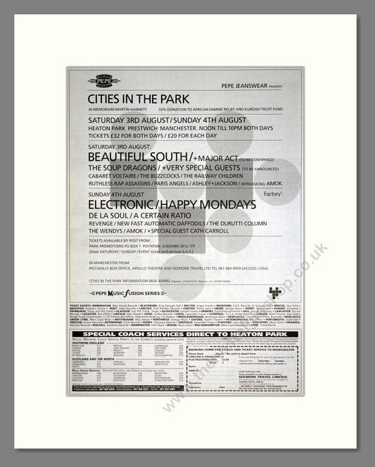 Cities In The Park Festival - Line Up. Vintage Advert 1991 (ref AD20358)