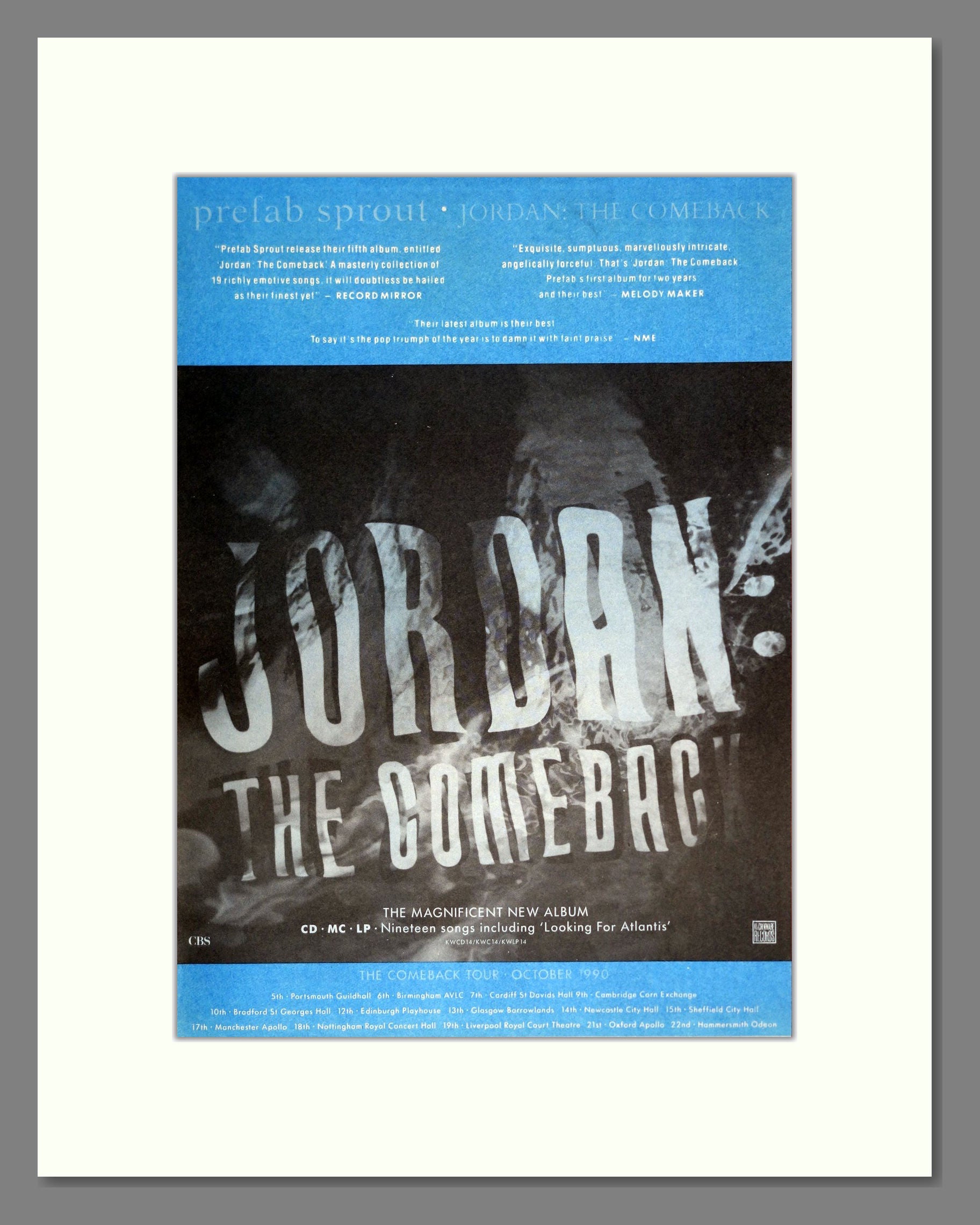 Prefab Sprout - Jordan: The Comeback. Vintage Advert 1990 (ref AD20359)