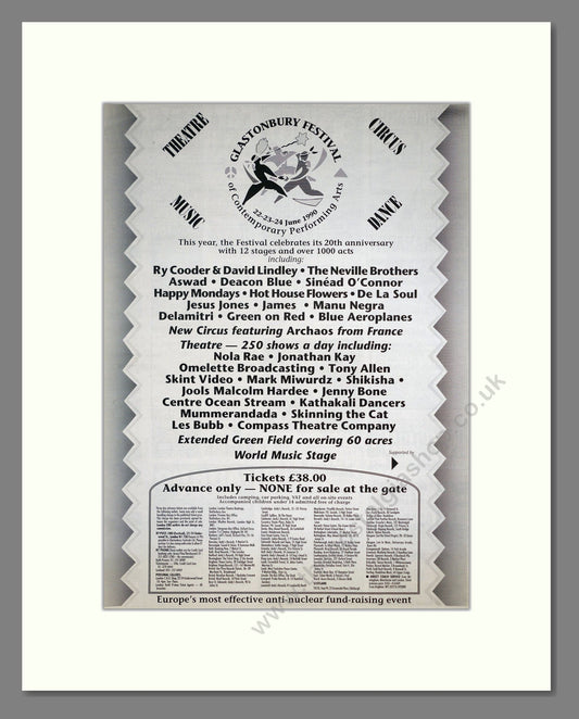 Glastonbury Festival - Line Up. Vintage Advert 1990 (ref AD20373)