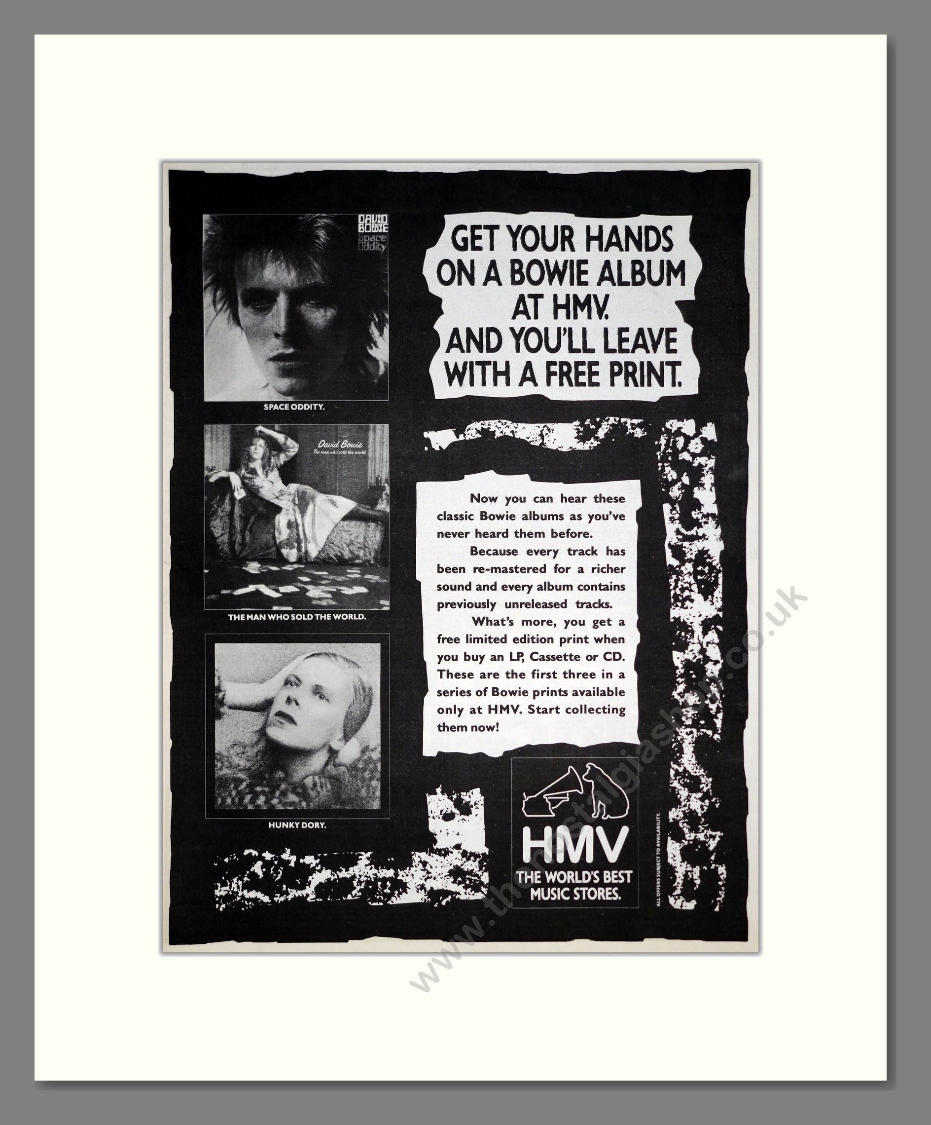 David Bowie - Various Albums. Vintage Advert 1990 (ref AD20374)