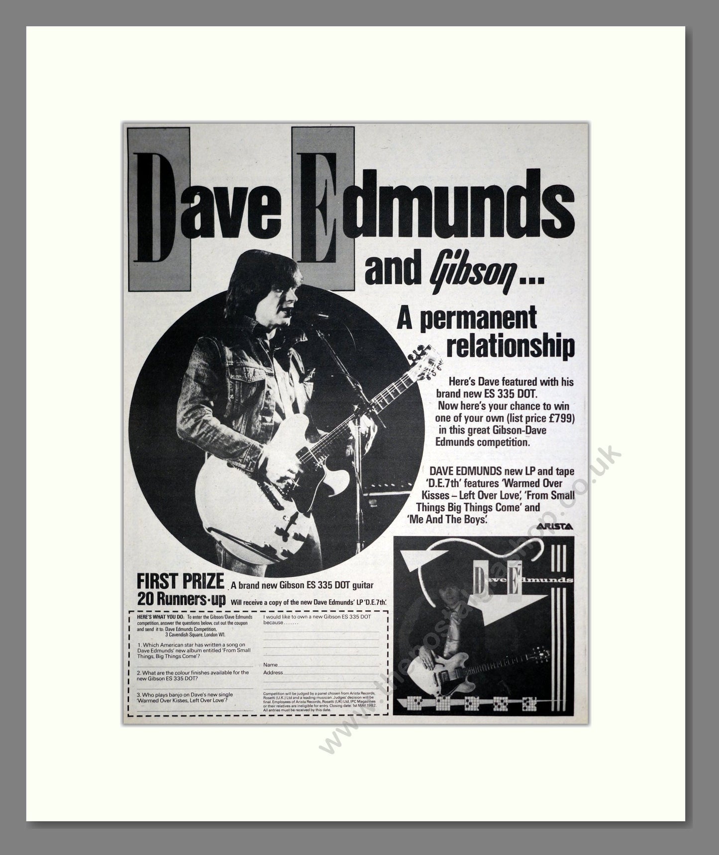 Dave Edmunds - Gibson Guitars. Vintage Advert 1982 (ref AD20378)