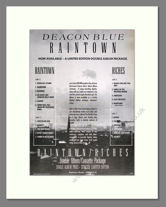 Deacon Blue - Raintown. Vintage Advert 1988 (ref AD20382)