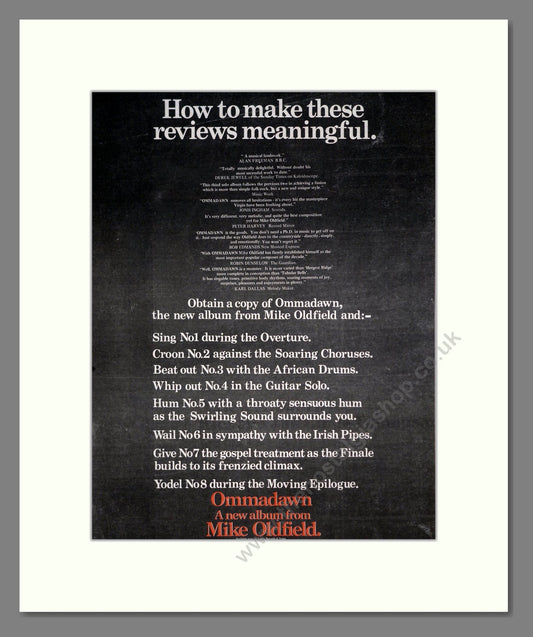 Mike Oldfield - Ommadawn. Vintage Advert 1975 (ref AD20397)