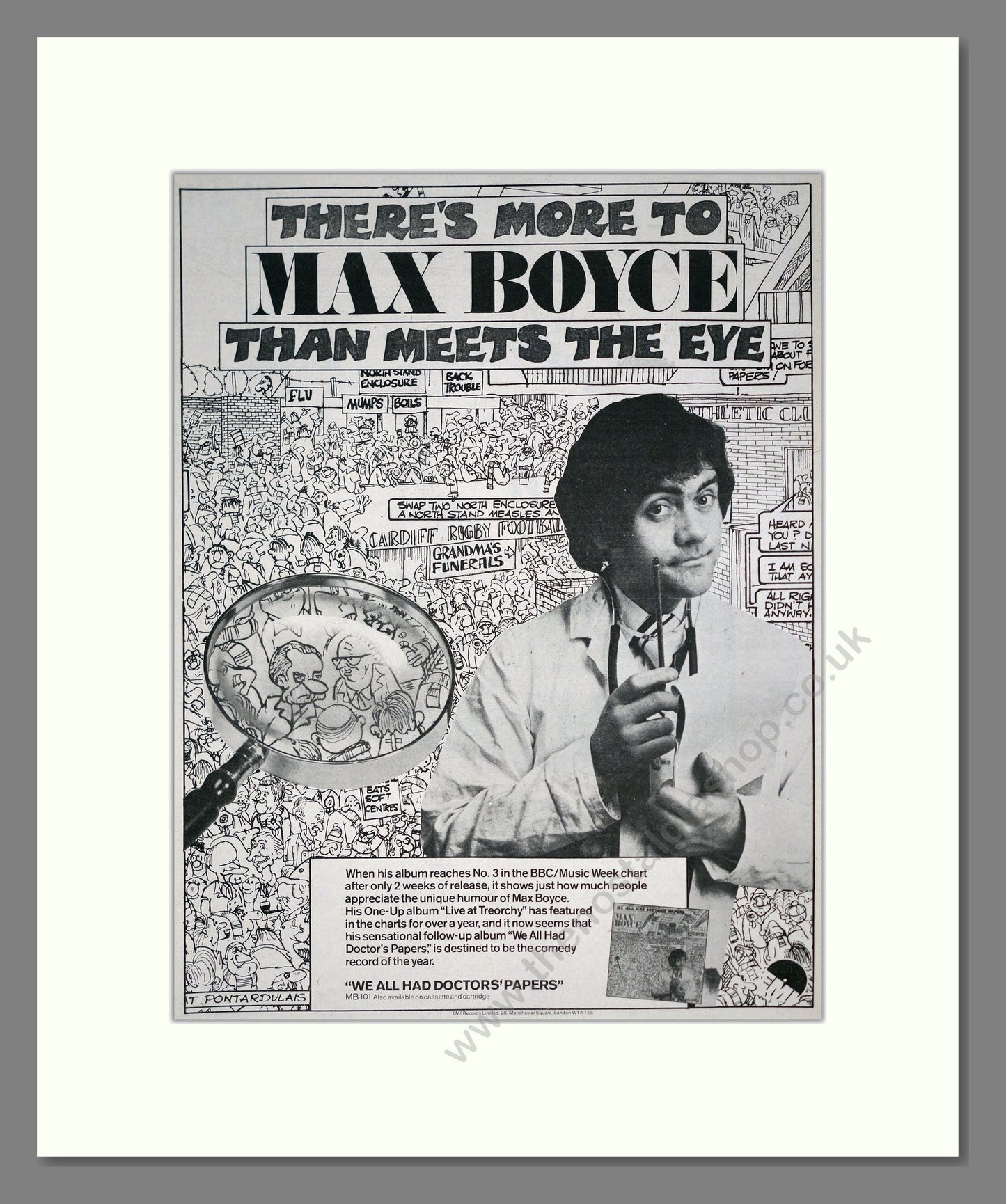 Max Boyce - We All Had Doctors Papers. Vintage Advert 1975 (ref AD20398)