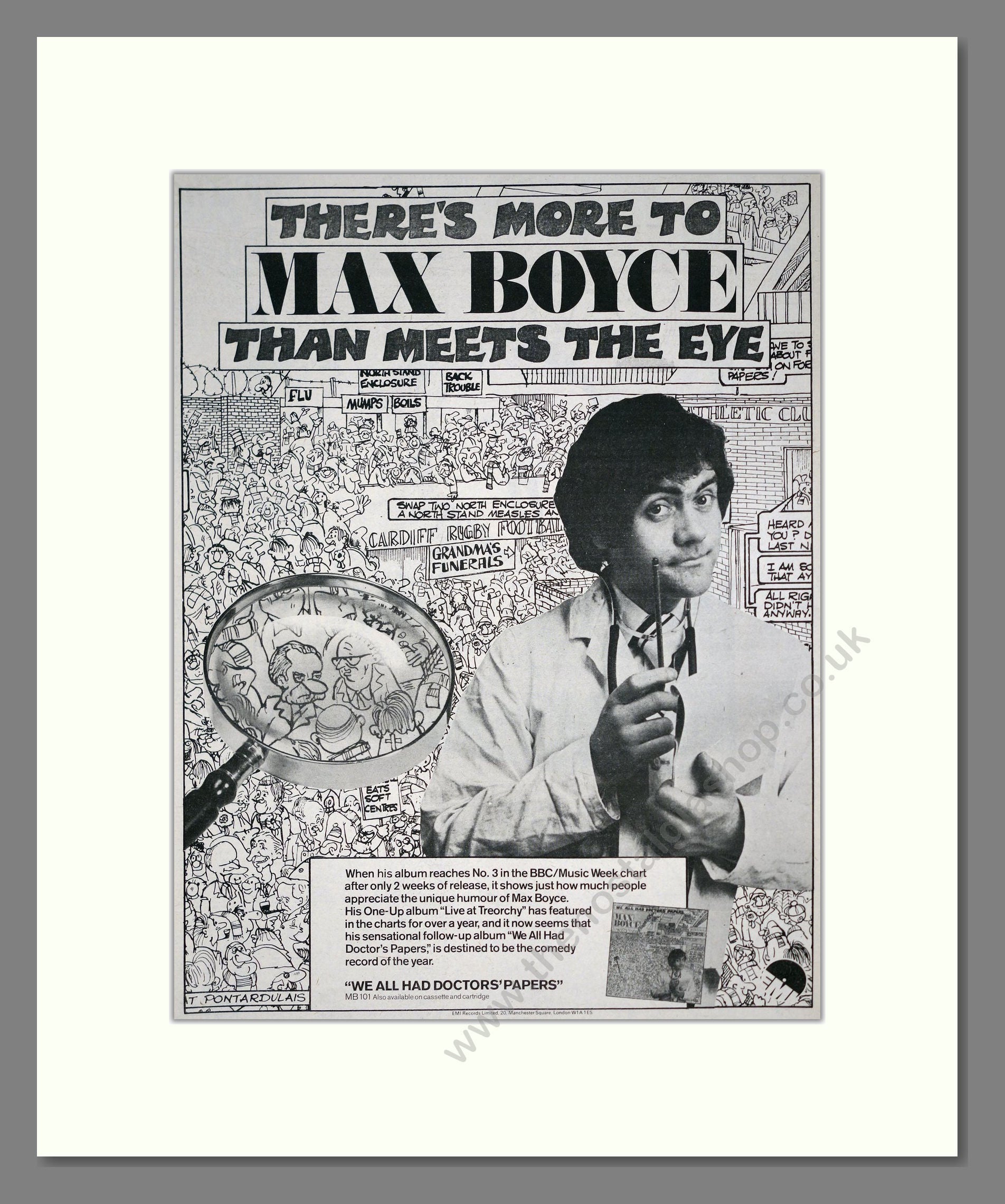 Max Boyce - We All Had Doctors Papers. Vintage Advert 1975 (ref AD20398)
