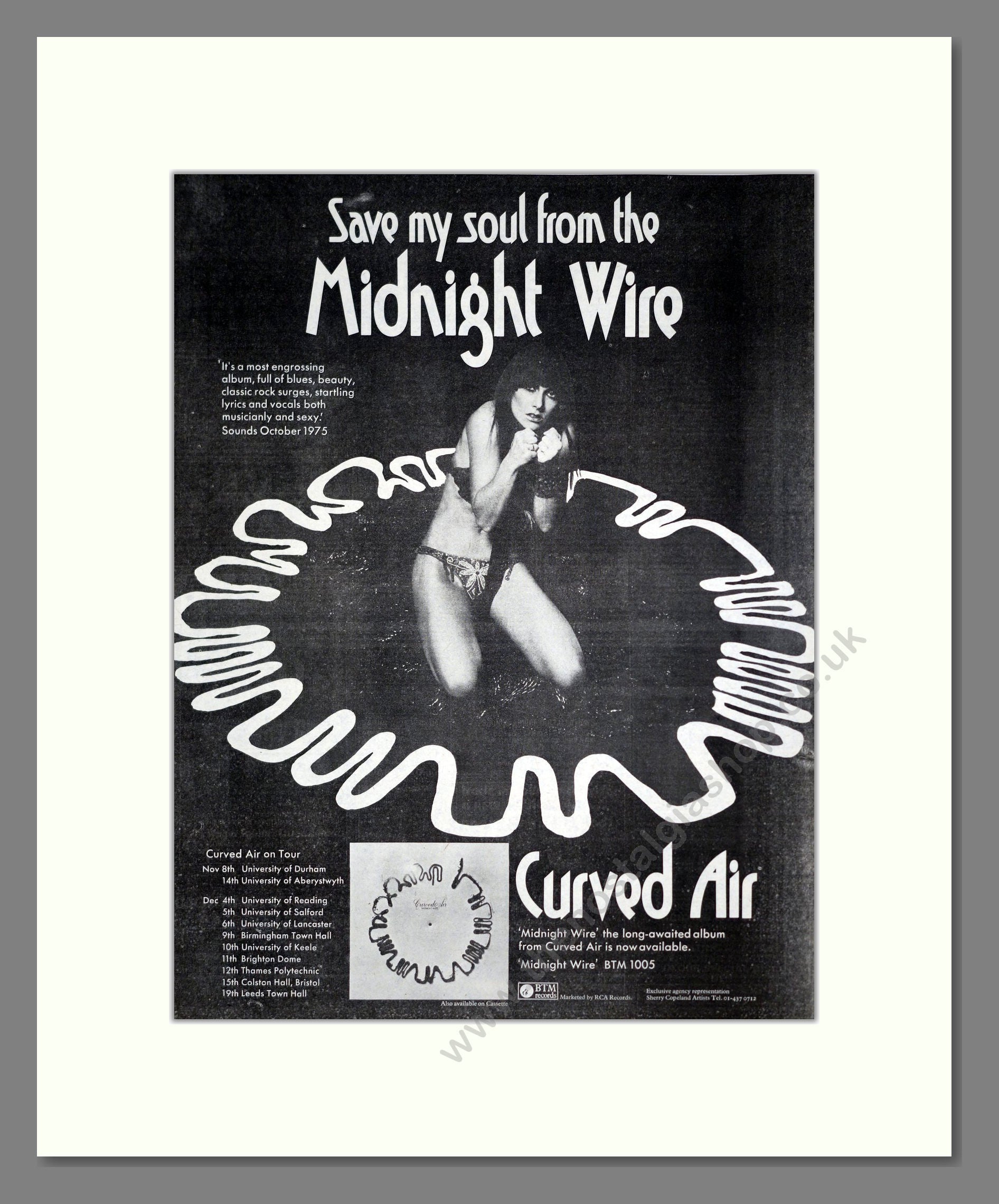 Curved Air - Save My Soul From The Midnight Wire. Vintage Advert 1975 (ref AD20400)