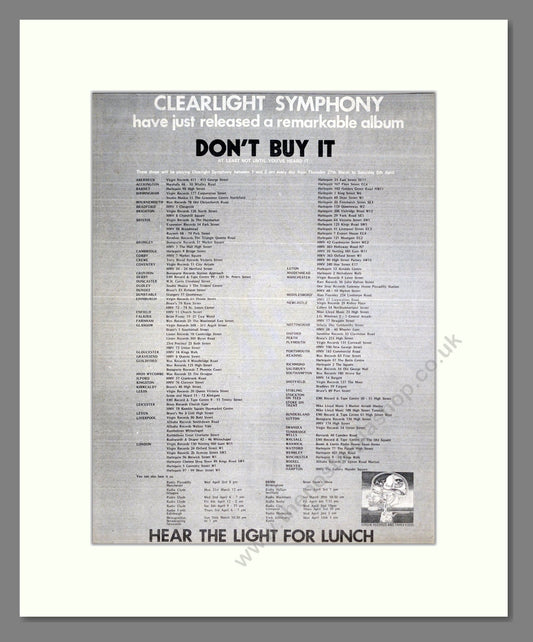 Clearlight Symphony - Hear The Light For Lunch. Vintage Advert 1975 (ref AD20404)