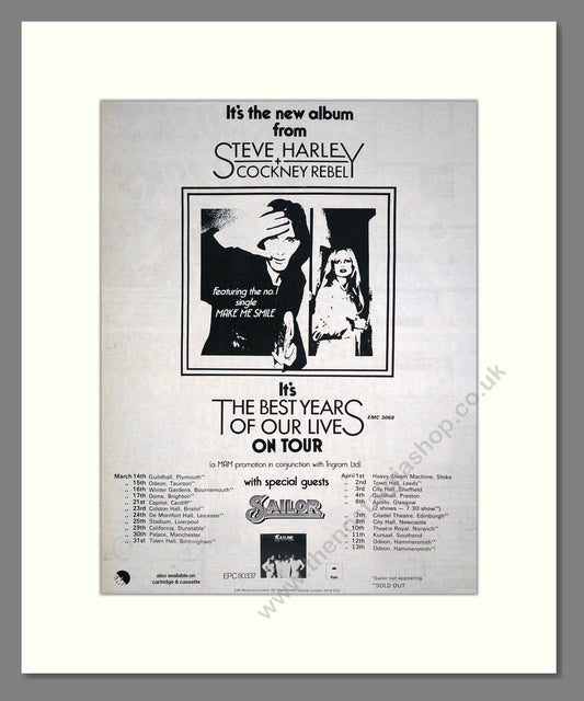 Steve Harley Cockney Rebel - UK Tour. Vintage Advert 1975 (ref AD20409)