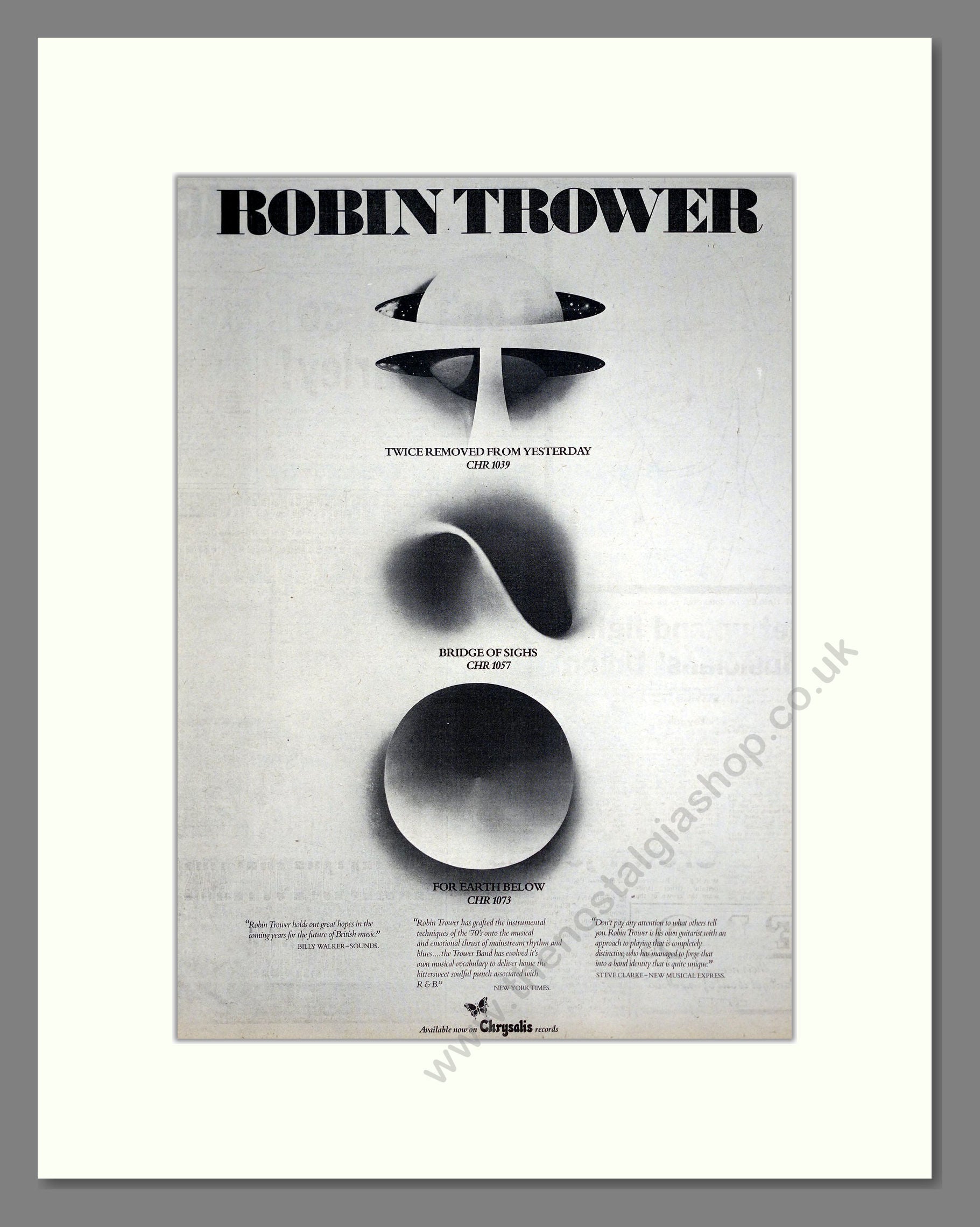 Robin Trower - 3 Albums. Vintage Advert 1975 (ref AD20410)