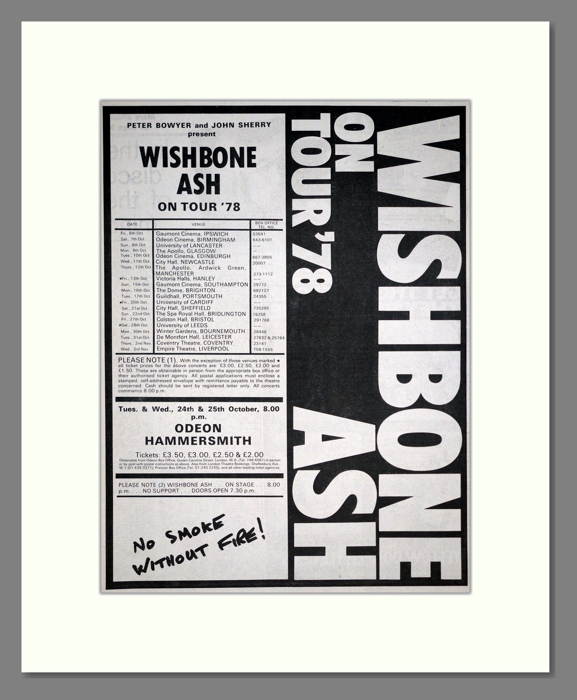 Wishbone Ash - UK Tour. Vintage Advert 1978 (ref AD20416)