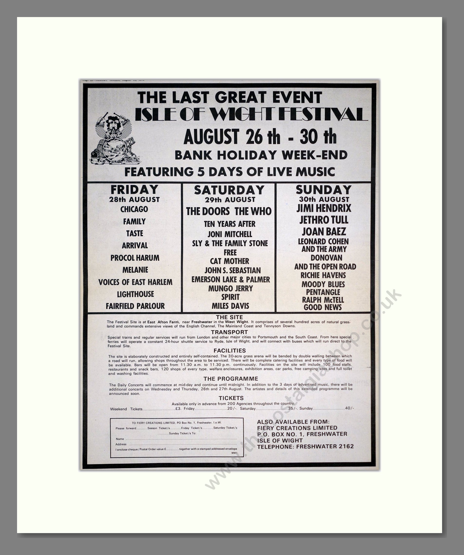Isle Of Wight Festival - Line Up. Vintage Advert 1970 (ref AD20422)
