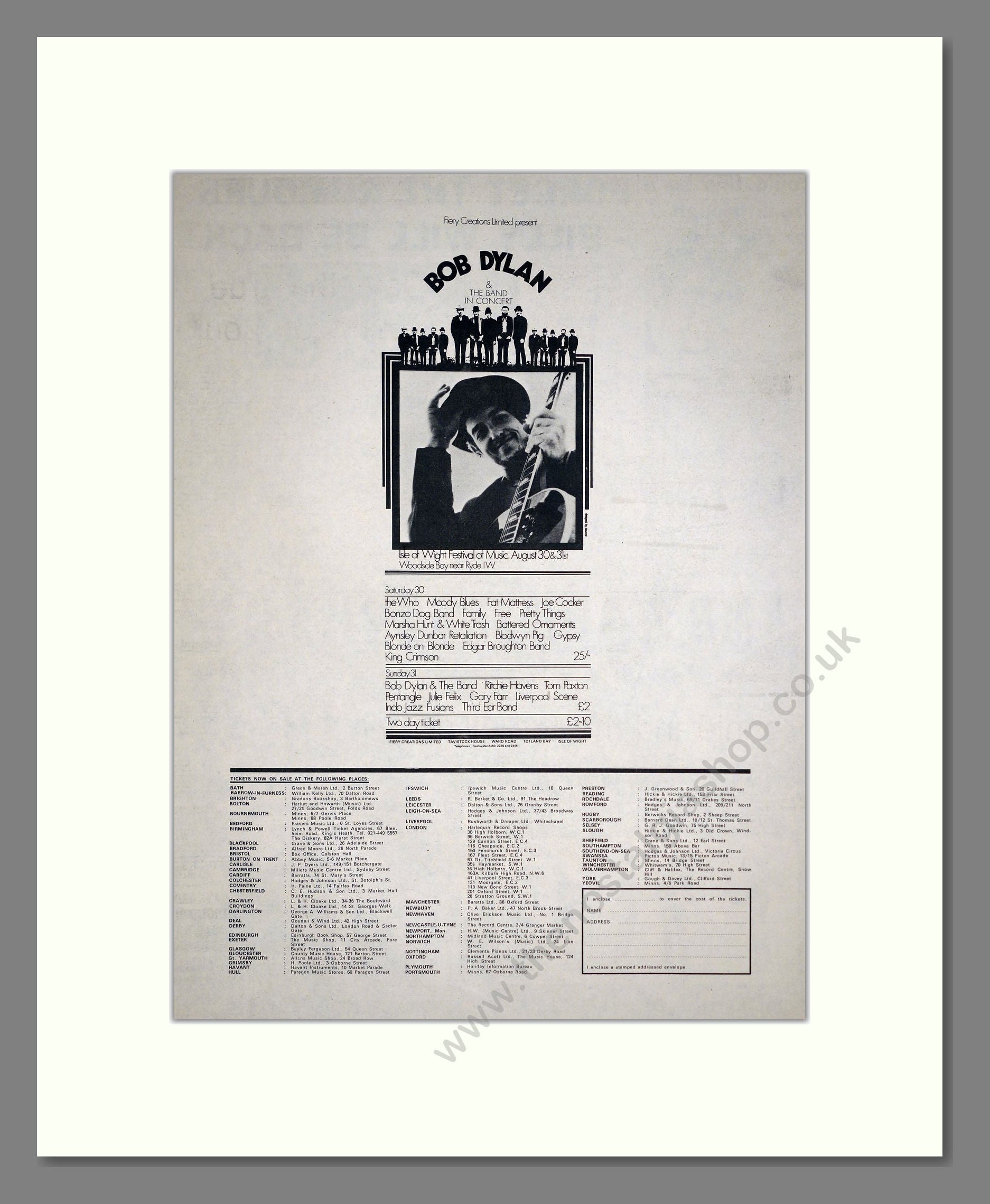 Bob Dylan - UK Tour. Vintage Advert 1969 (ref AD20440)