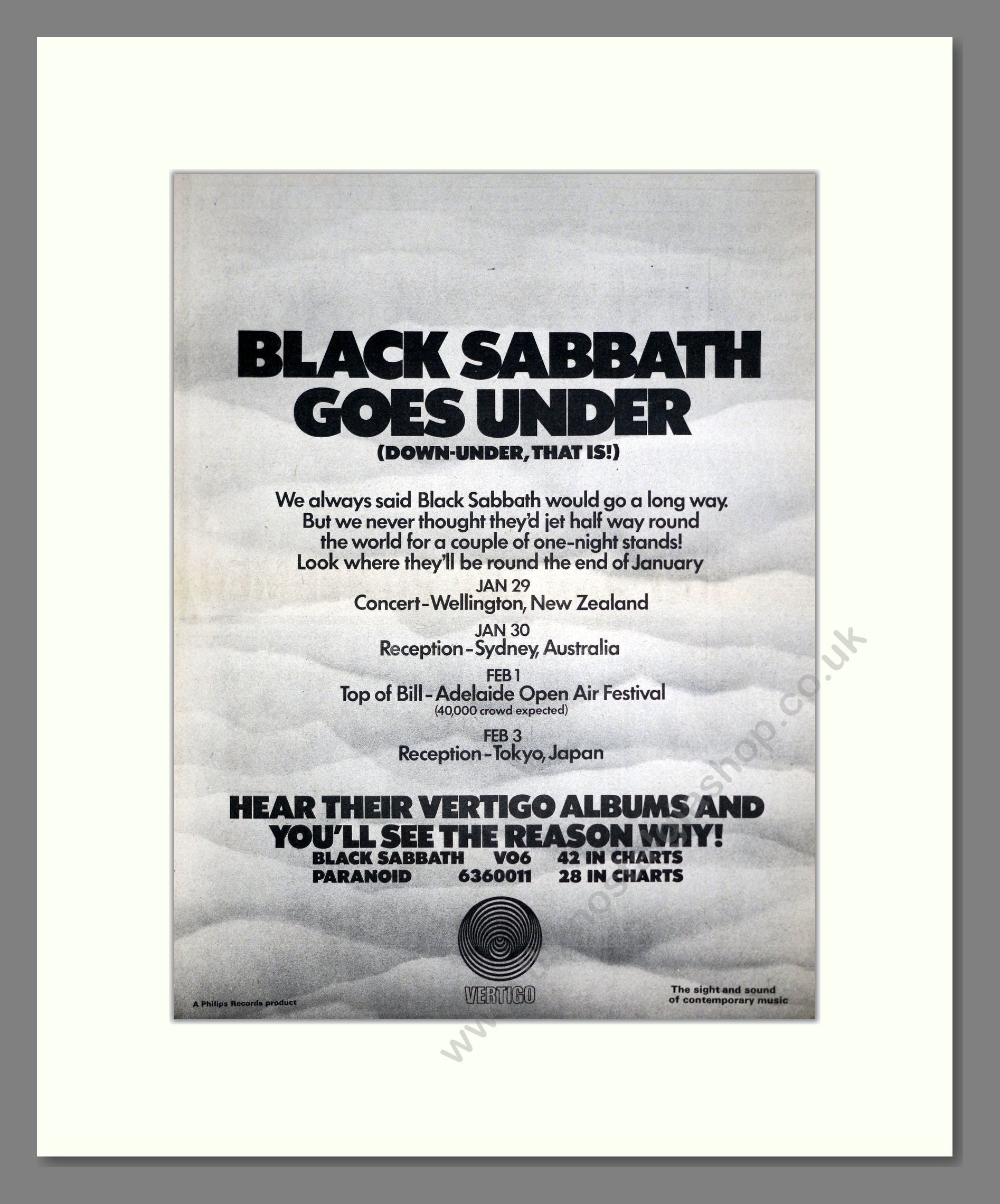 Black Sabbath - Down Under Tour. Vintage Advert 1971 (ref AD20447)