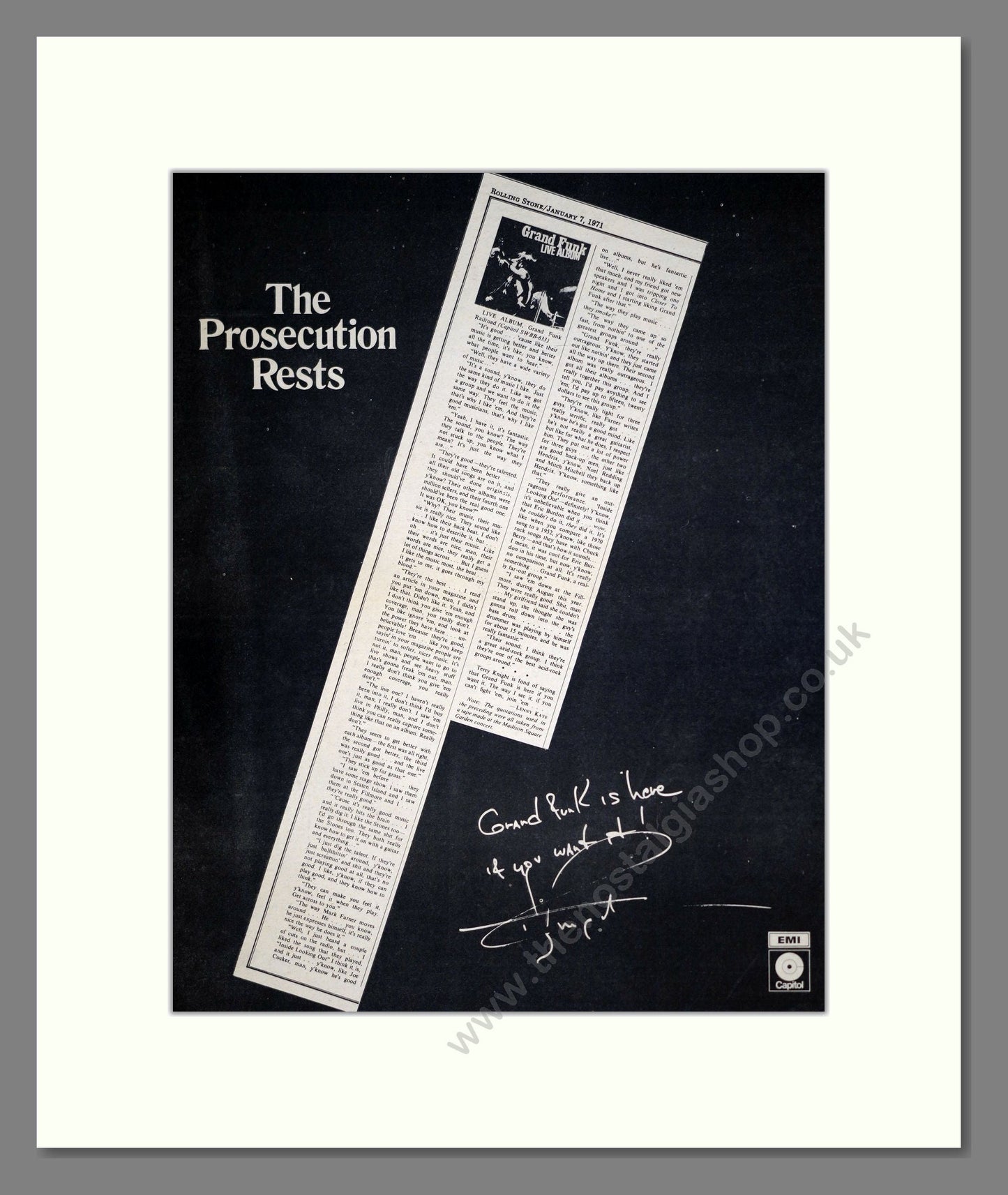 Grand Funk - The Prosecution Rests. Vintage Advert 1971 (ref AD20448)