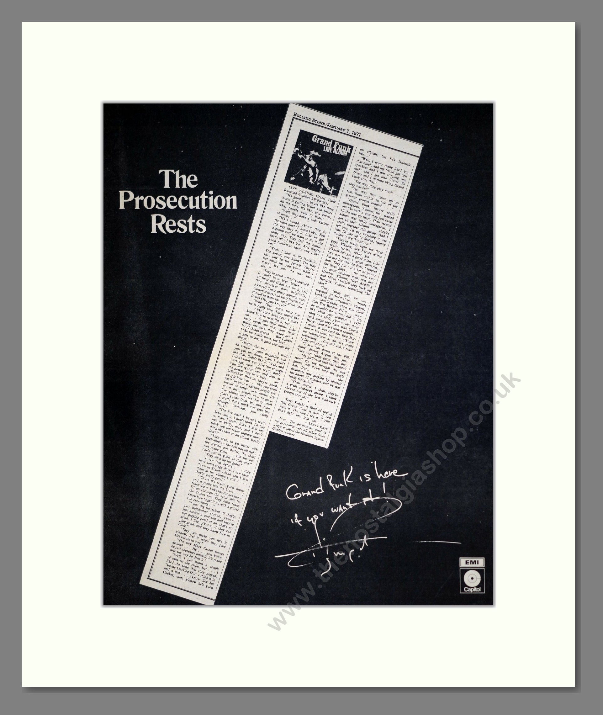 Grand Funk - The Prosecution Rests. Vintage Advert 1971 (ref AD20448)