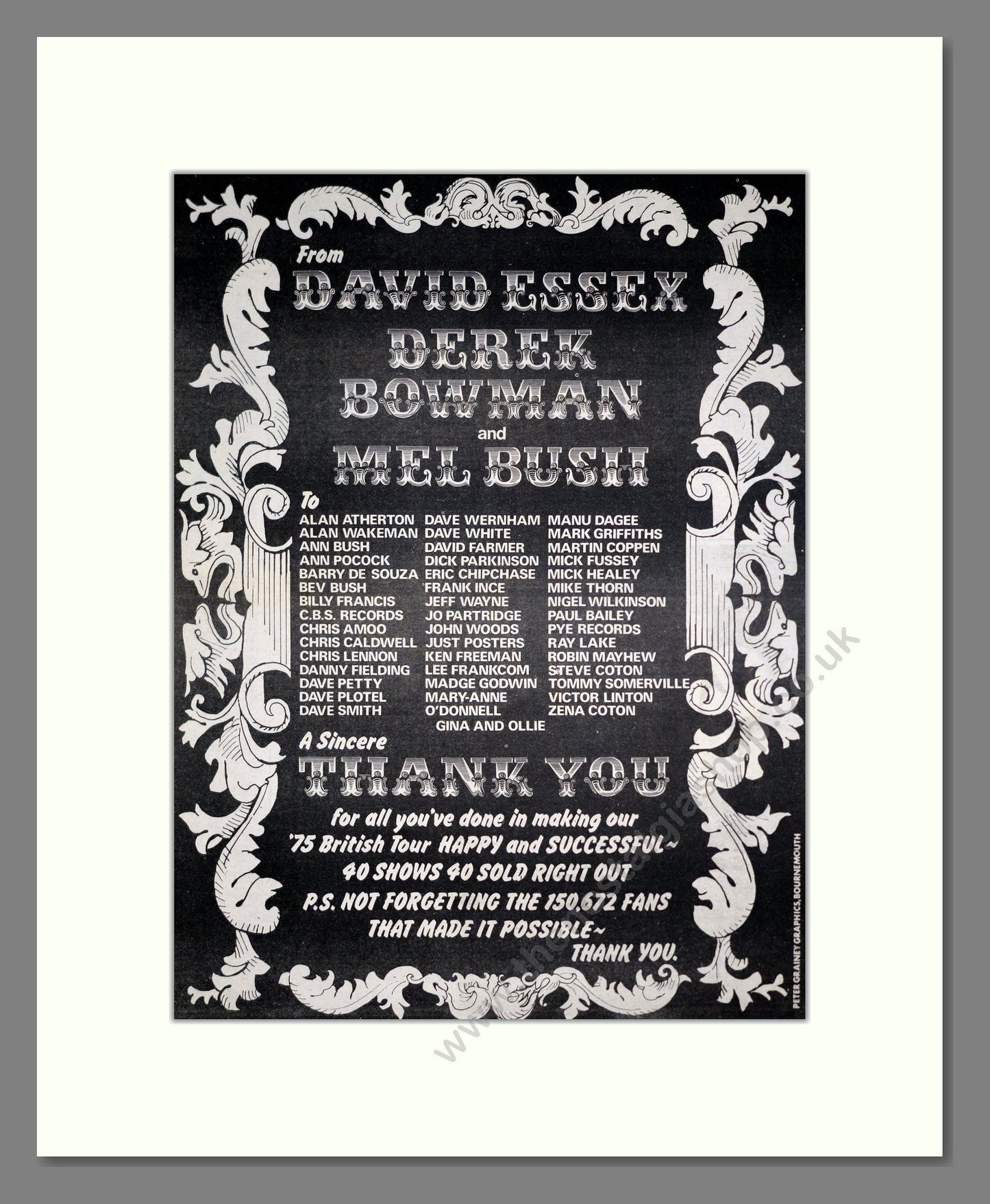 David Essex - Thank You. Vintage Advert 1975 (ref AD20450)