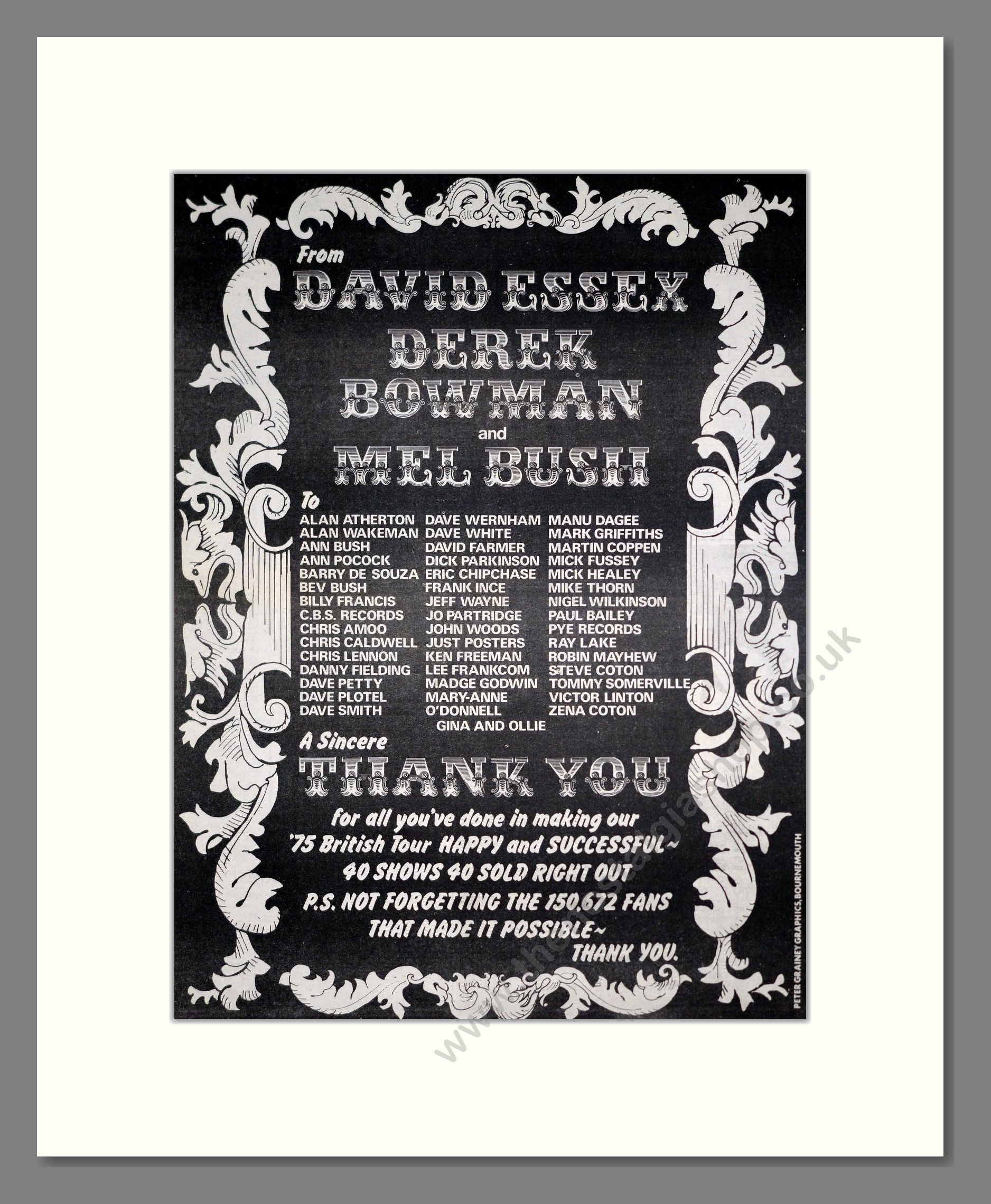 David Essex - Thank You. Vintage Advert 1975 (ref AD20450)