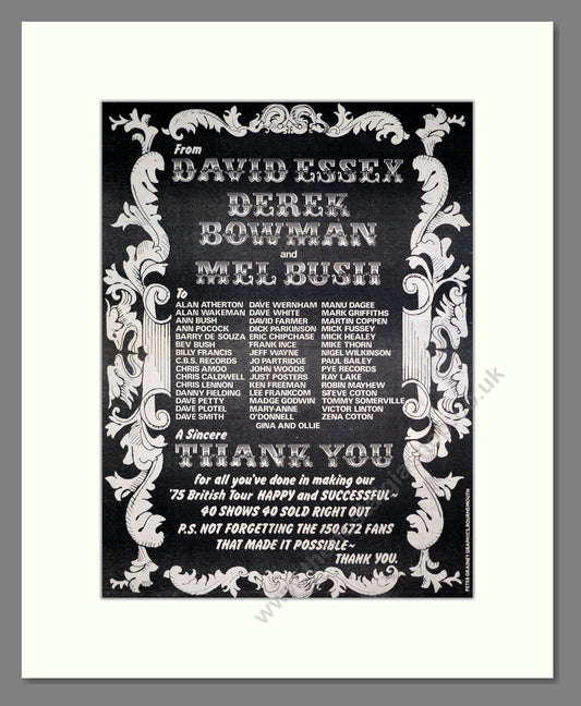 David Essex - Thank You. Vintage Advert 1975 (ref AD20450)