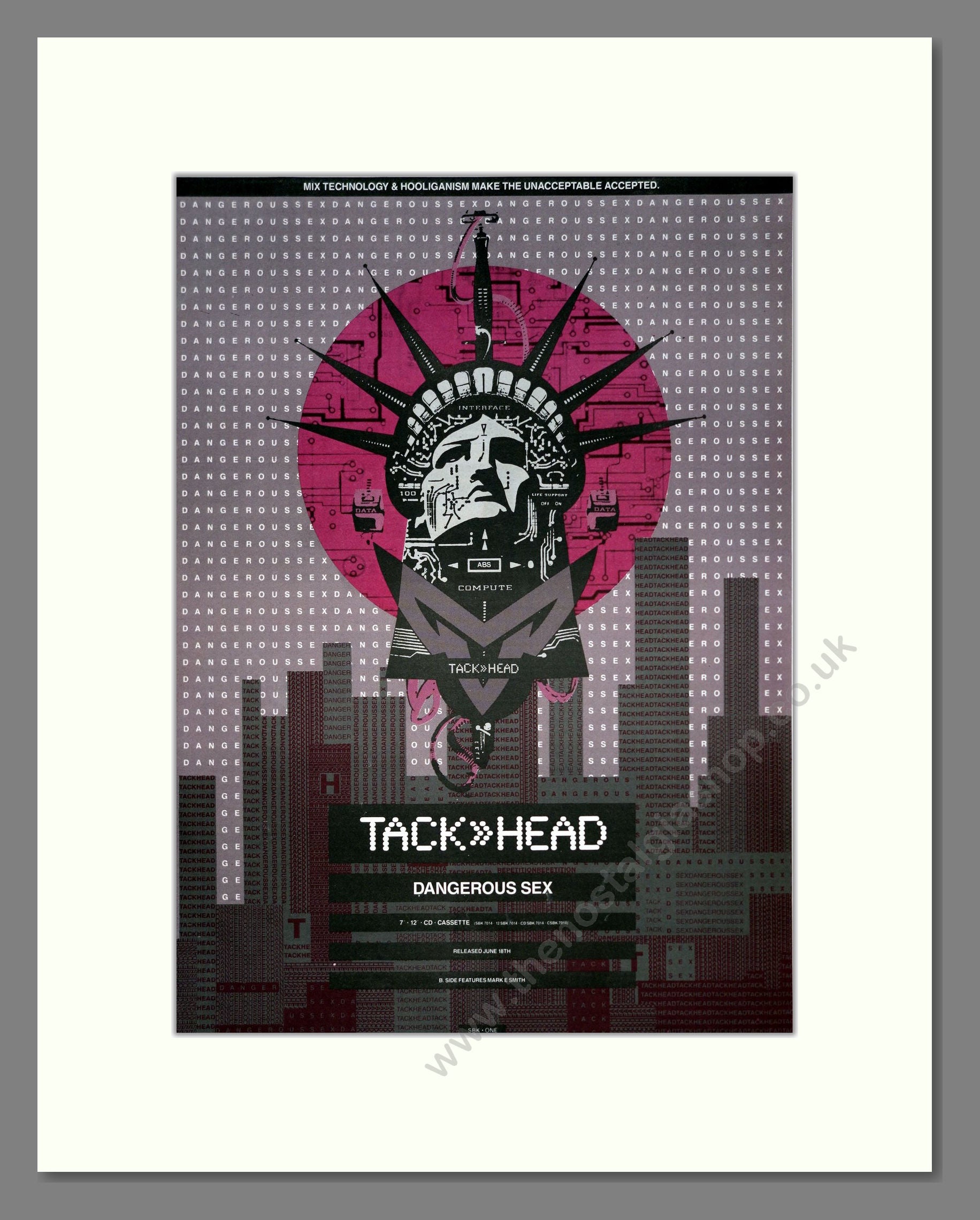 Tack Head - Dangerous Sex. Vintage Advert 1990 (ref AD20459)