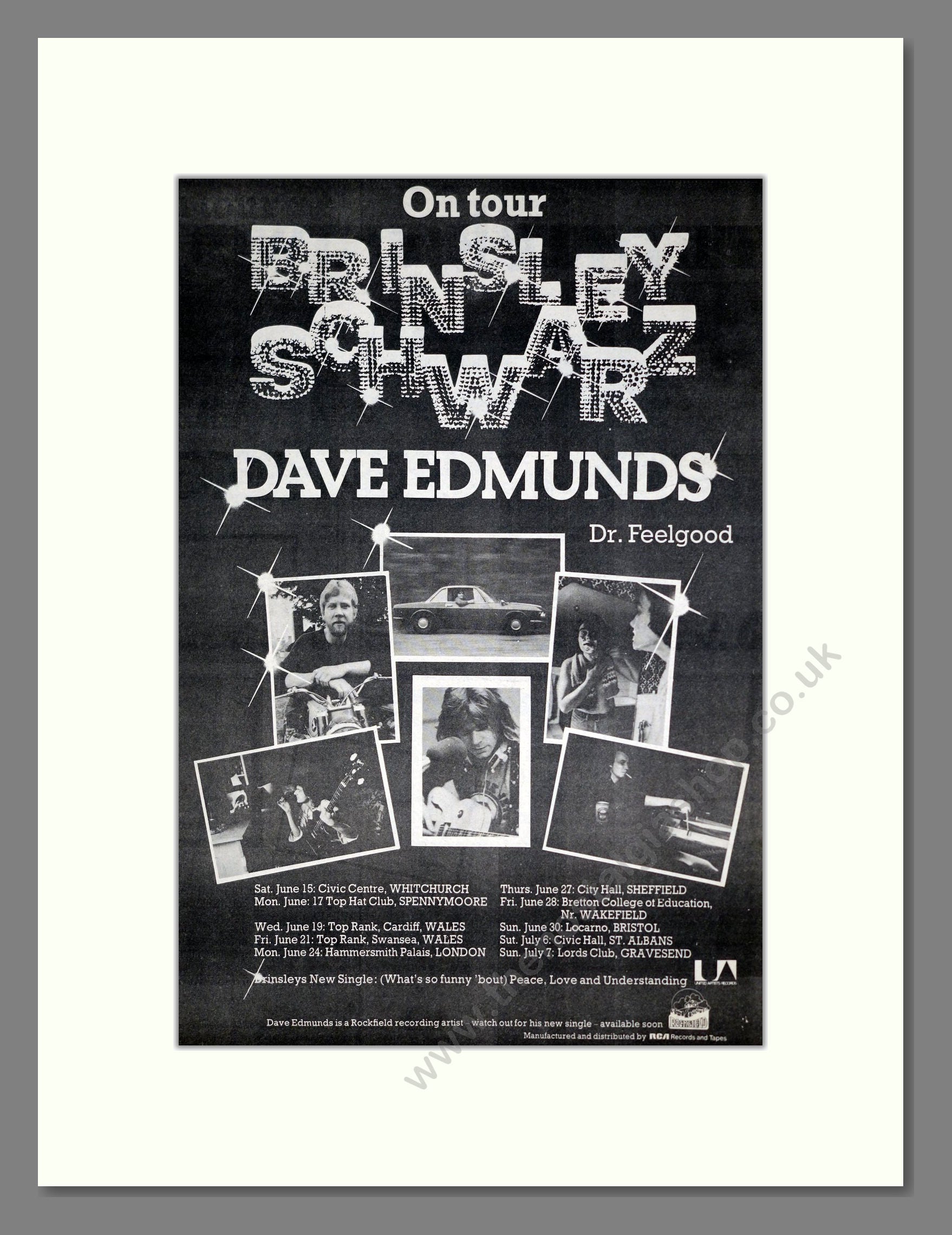 Brinsley Schwarz / Dave Edmunds - UK Tour. Vintage Advert 1974 (ref AD20464)