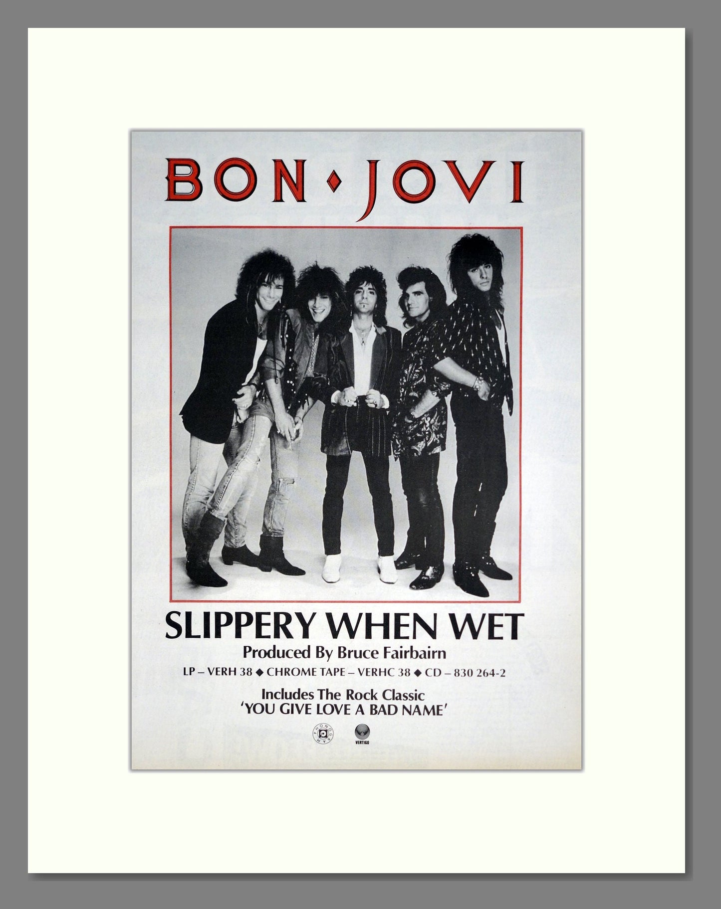 Bon Jovi - Slippery When Wet. Vintage Advert 1986 (ref AD20477)