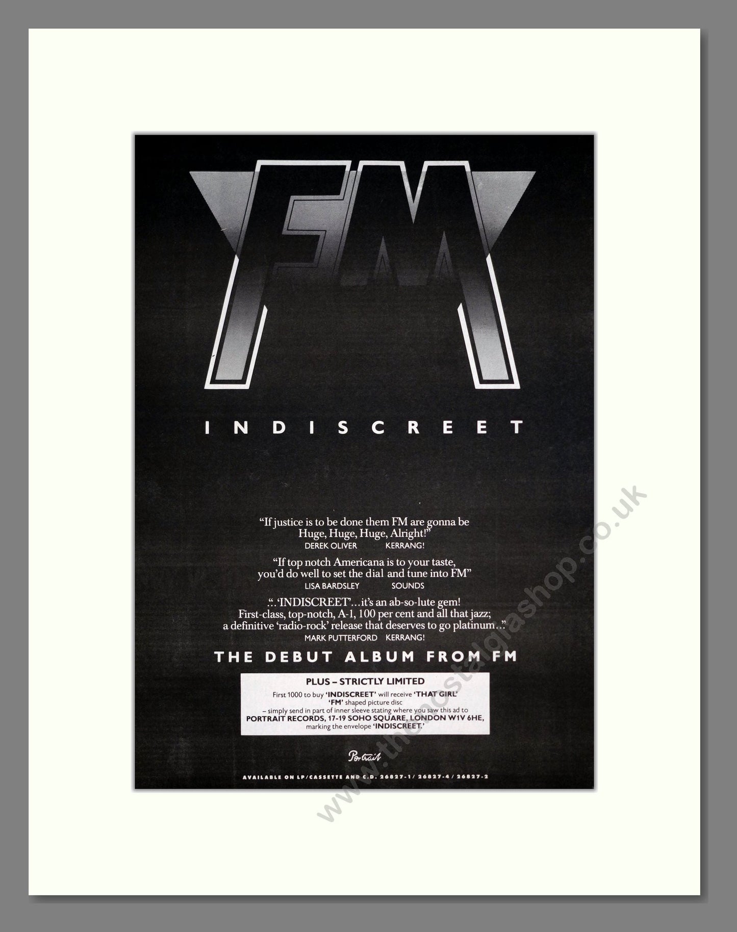 FM - Indiscreet. Vintage Advert 1986 (ref AD20478)