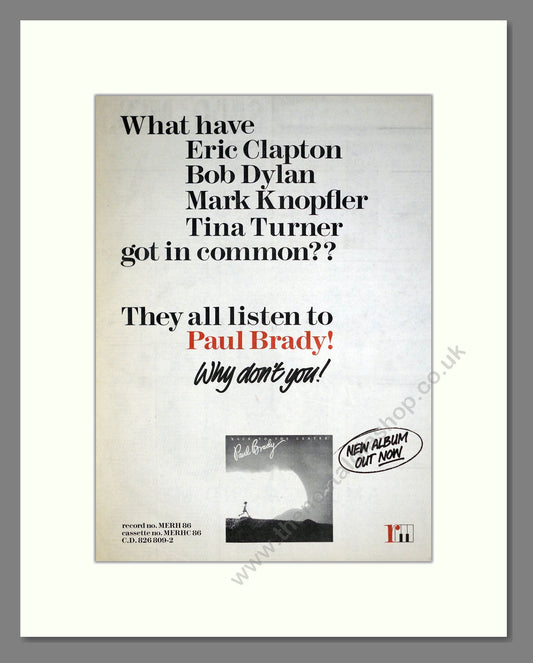 Paul Brady - New Album. Vintage Advert 1986 (ref AD20479)