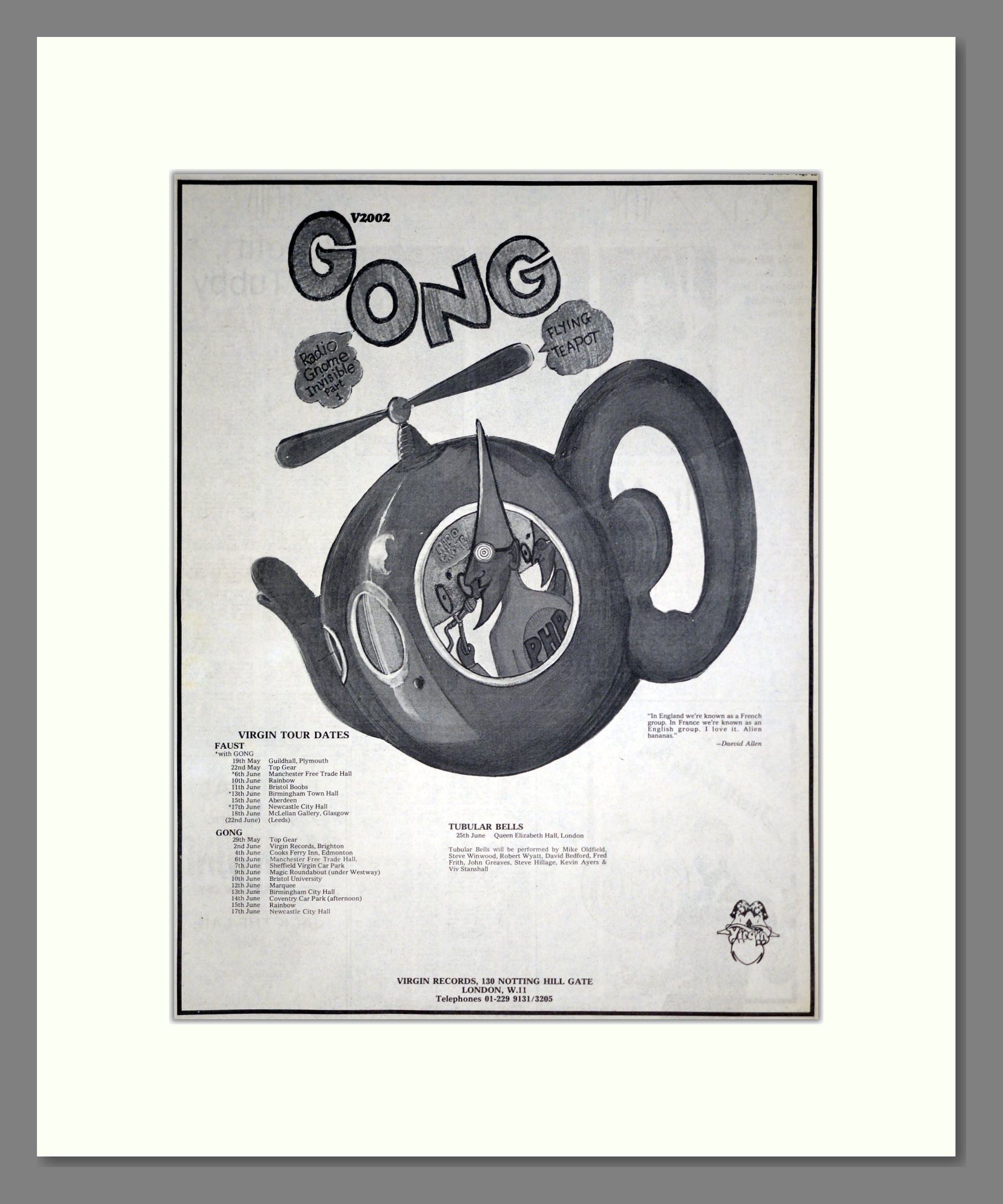 Gong - UK Tour. Vintage Advert 1973 (ref AD20495)