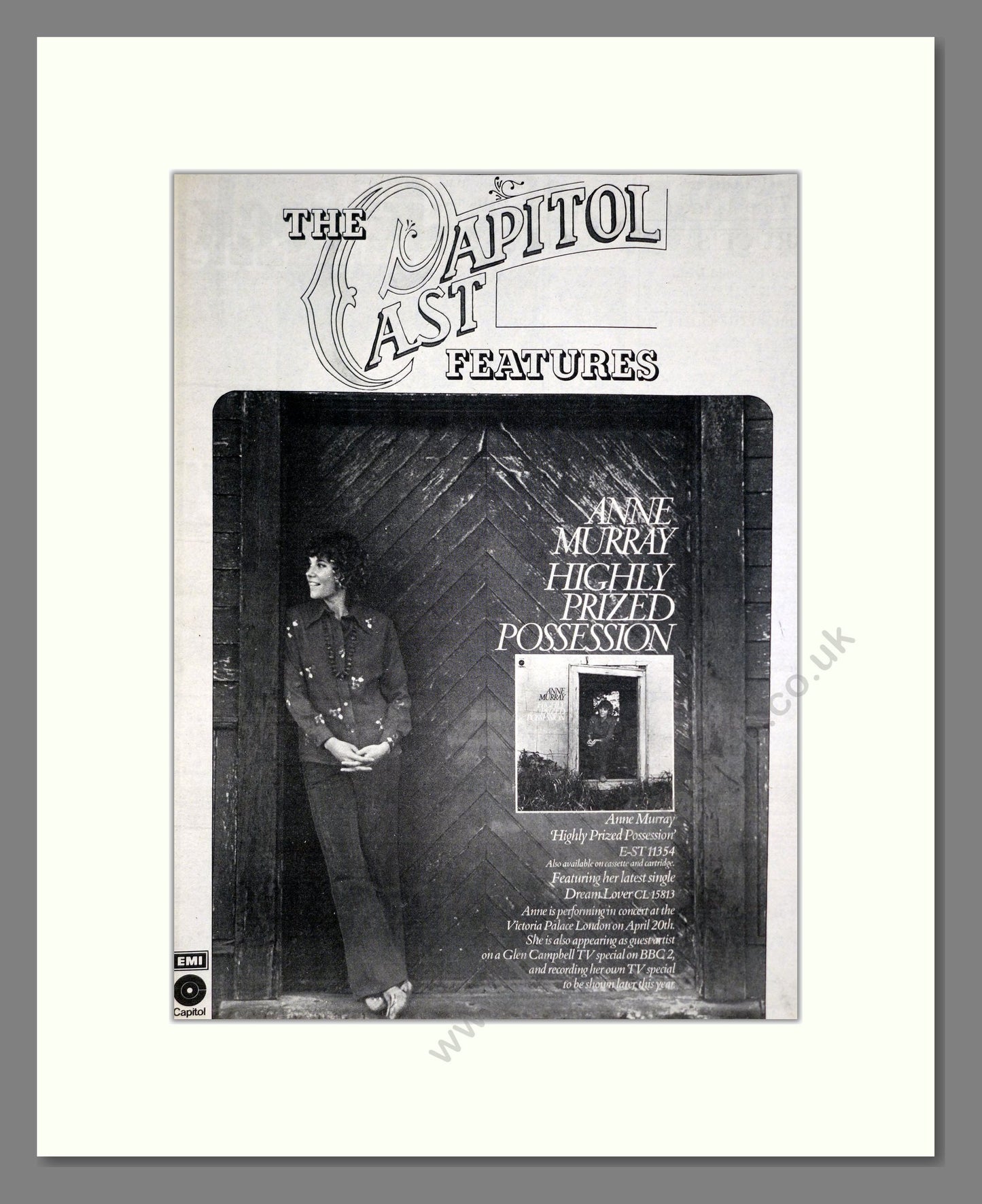 Anne Murray - Highly Prized Posession. Vintage Advert 1975 (ref AD20518)