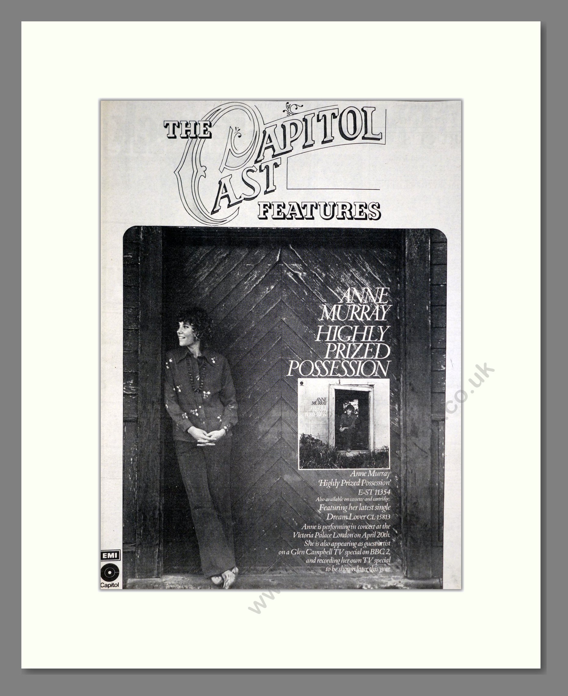 Anne Murray - Highly Prized Posession. Vintage Advert 1975 (ref AD20518)