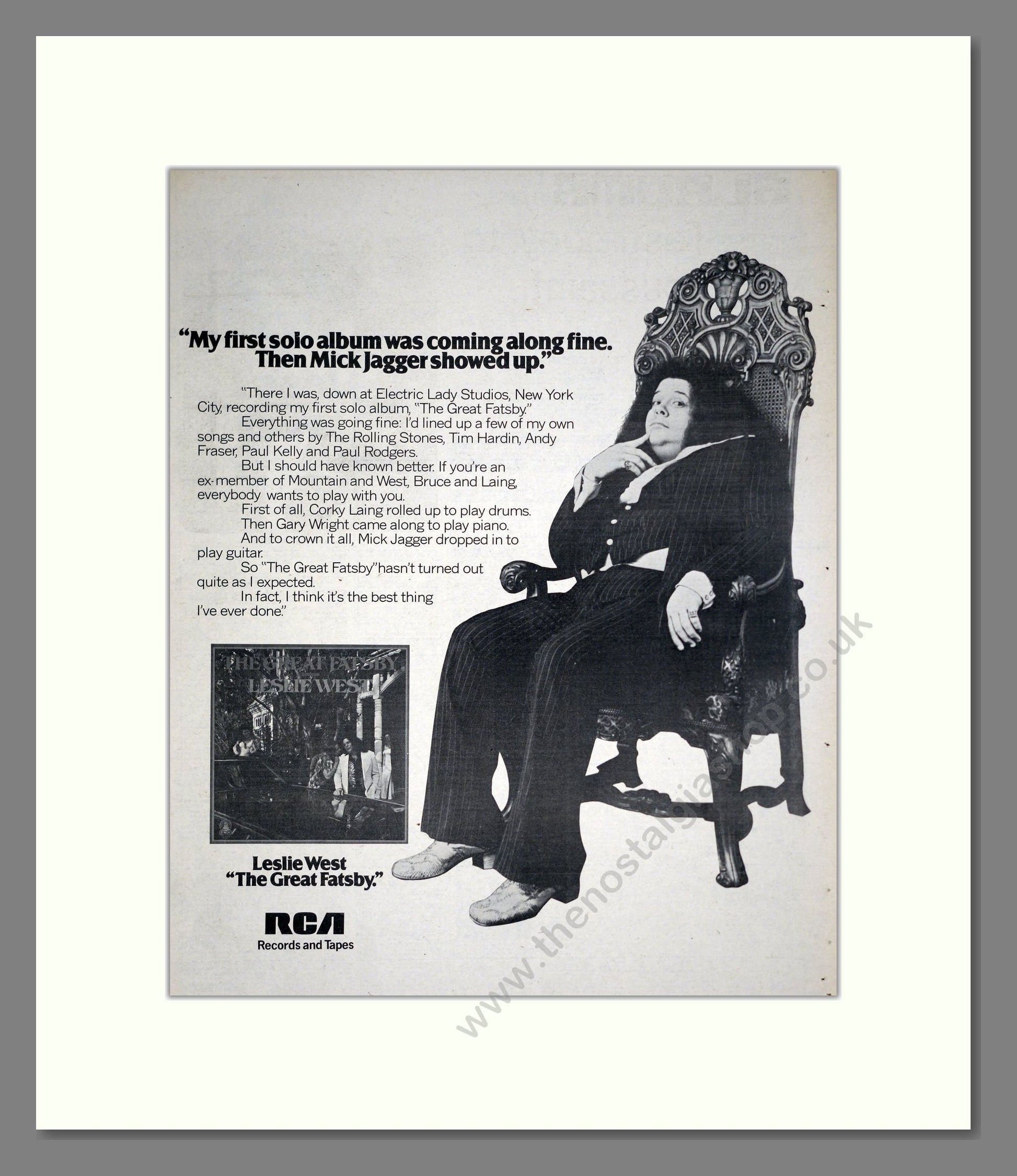 Leslie West - The Great Fatsby. Vintage Advert 1975 (ref AD20527)
