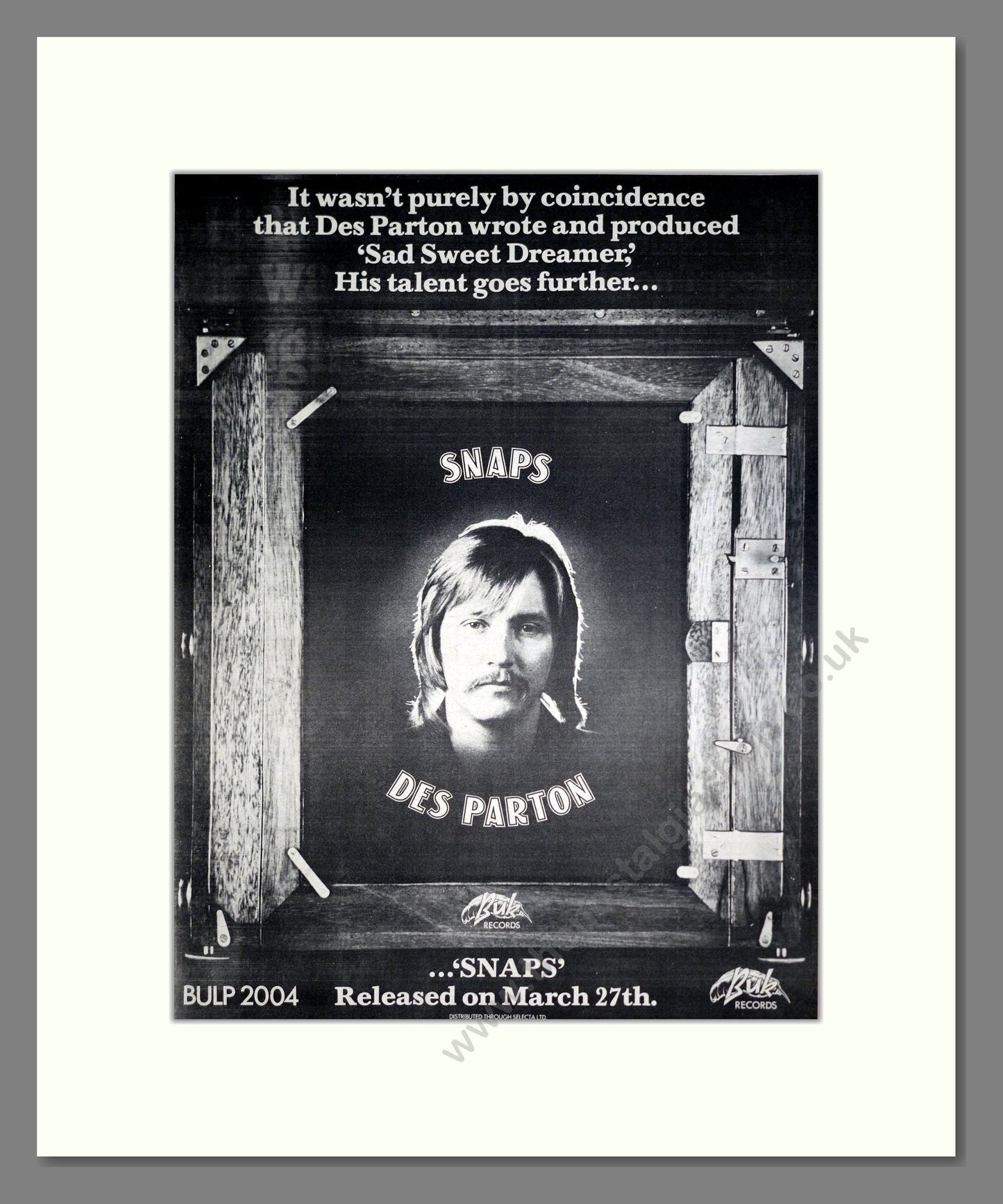Des Parton - Snaps. Vintage Advert 1975 (ref AD20532)
