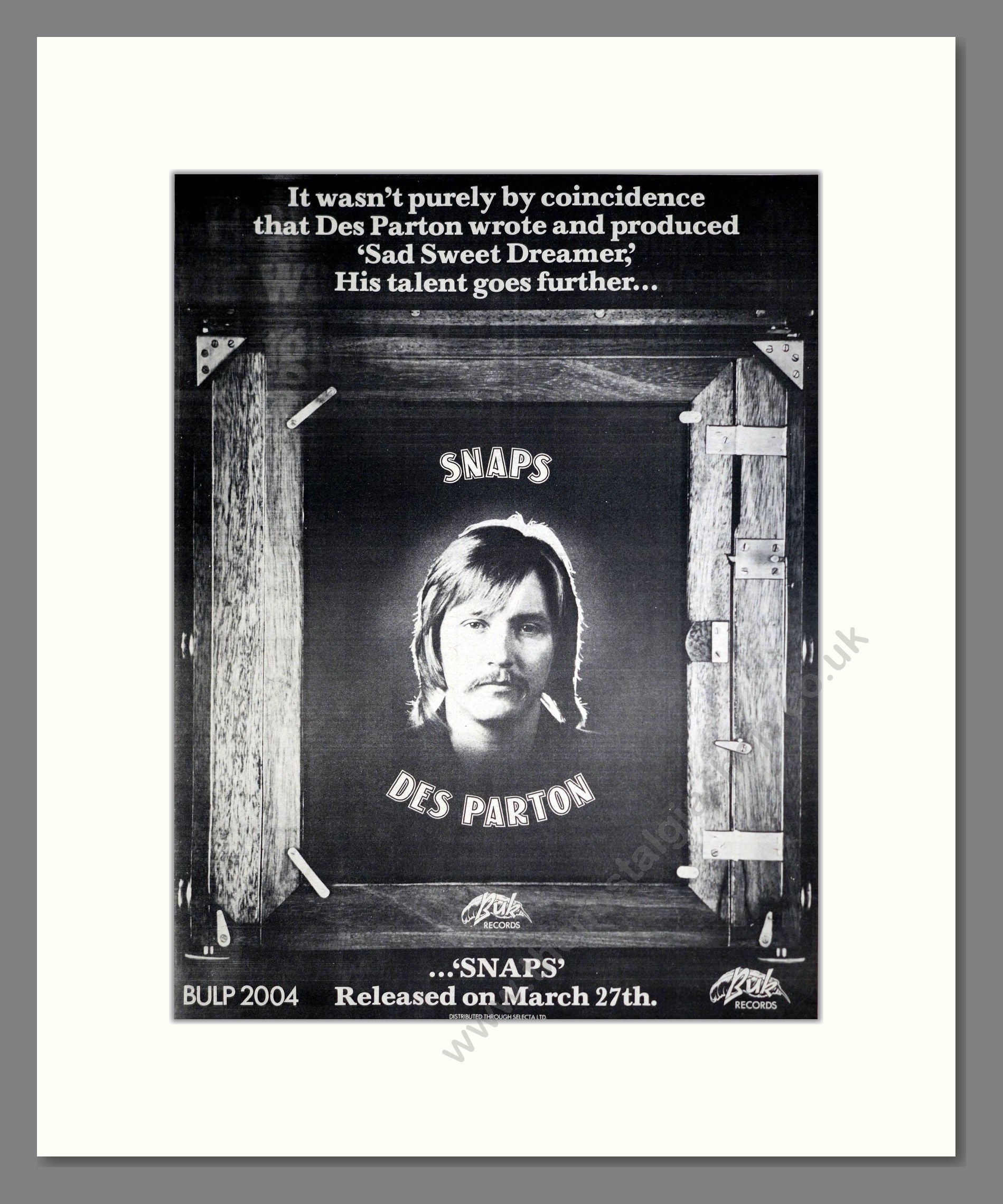 Des Parton - Snaps. Vintage Advert 1975 (ref AD20532)