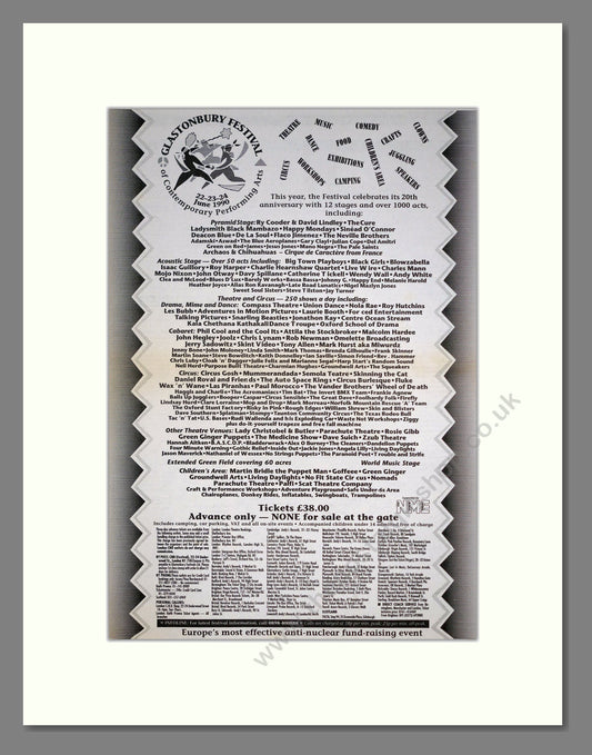 Glastonbury Festival - Line Up. Vintage Advert 1990 (ref AD20536)