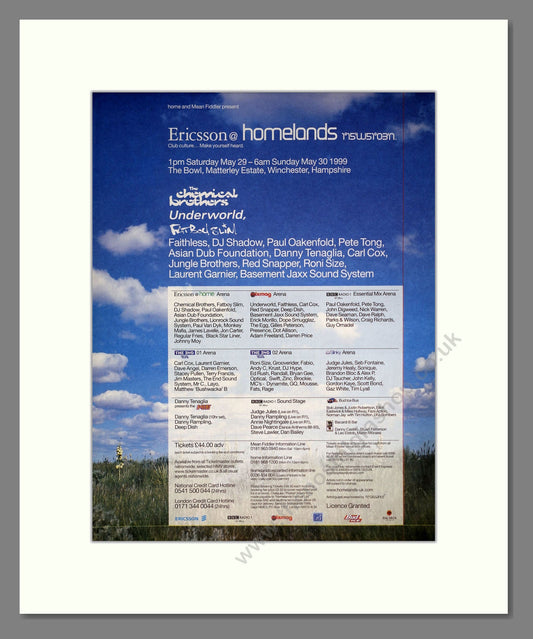 Homelands Festival - Line Up. Vintage Advert 1999 (ref AD20538)
