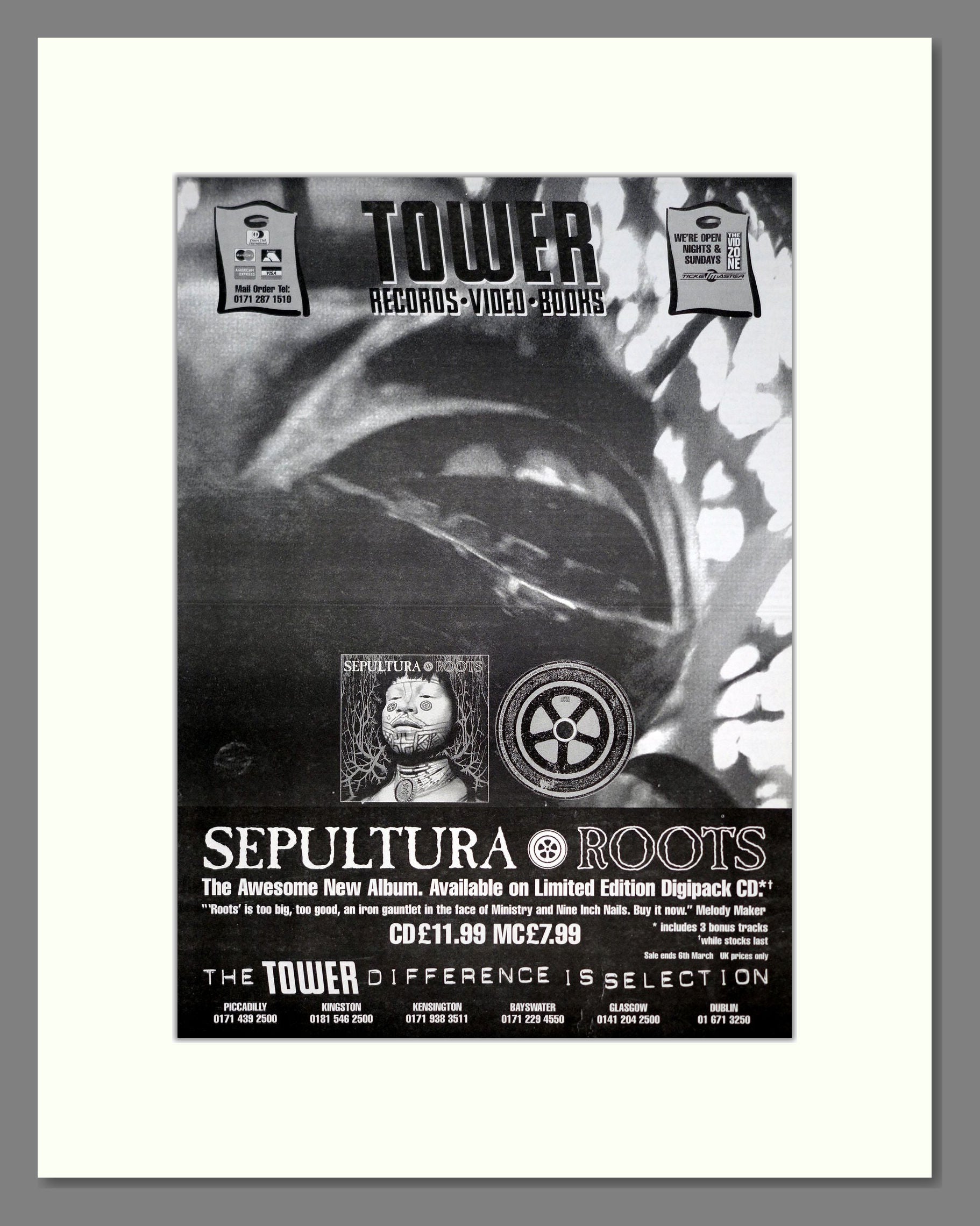 Sepultura - Roots. Vintage Advert 1996 (ref AD20547)