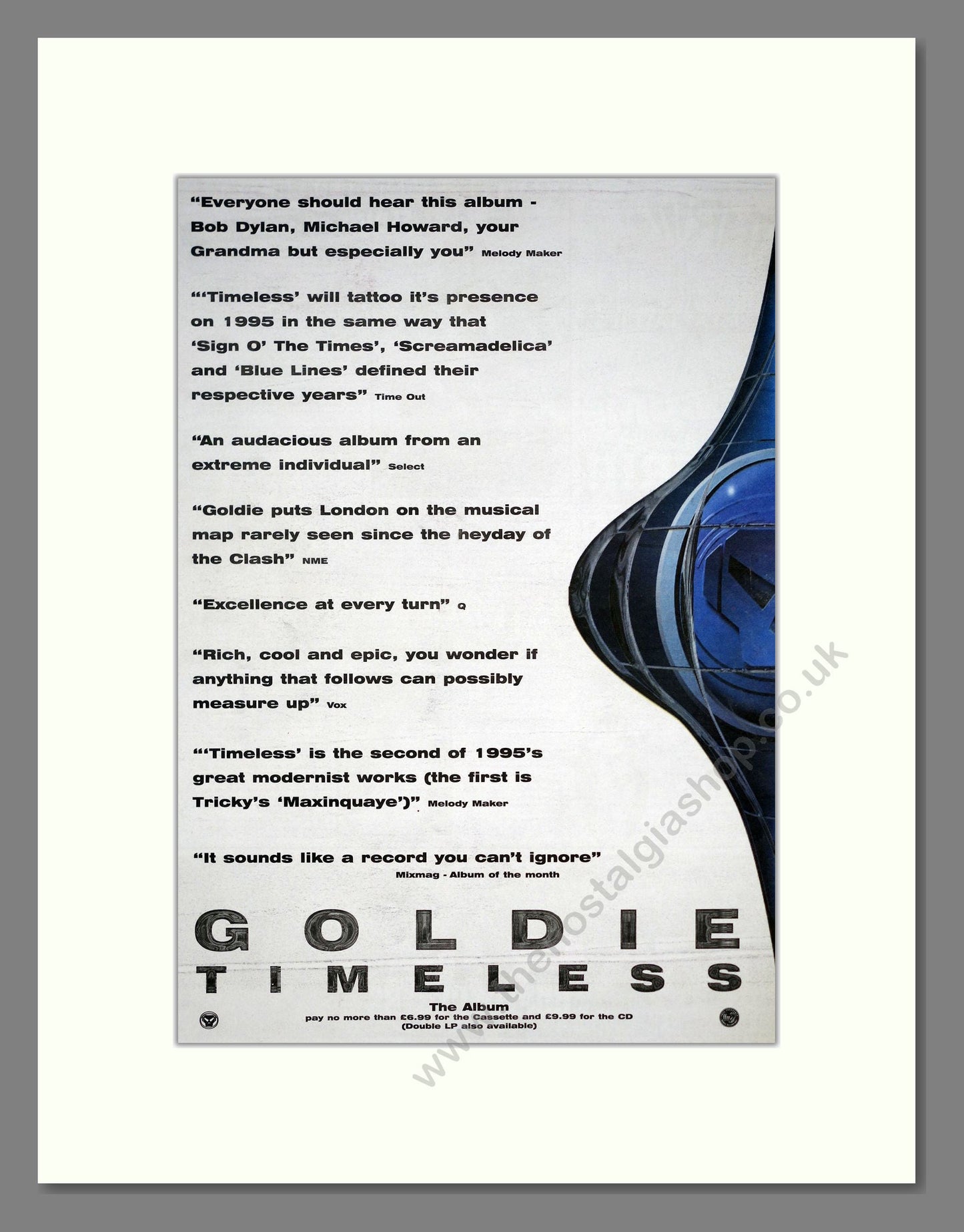 Goldie - Timeless. Vintage Advert 1995 (ref AD20548)