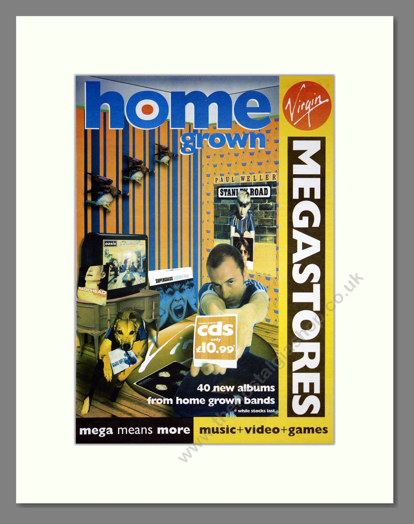 Virgin Megastores - Home Grown Albums. Vintage Advert 1995 (ref AD20553)