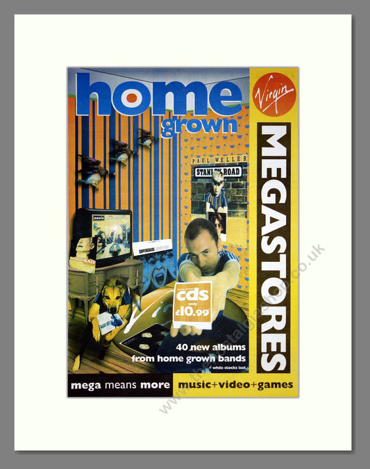 Virgin Megastores - Home Grown Albums. Vintage Advert 1995 (ref AD20553)