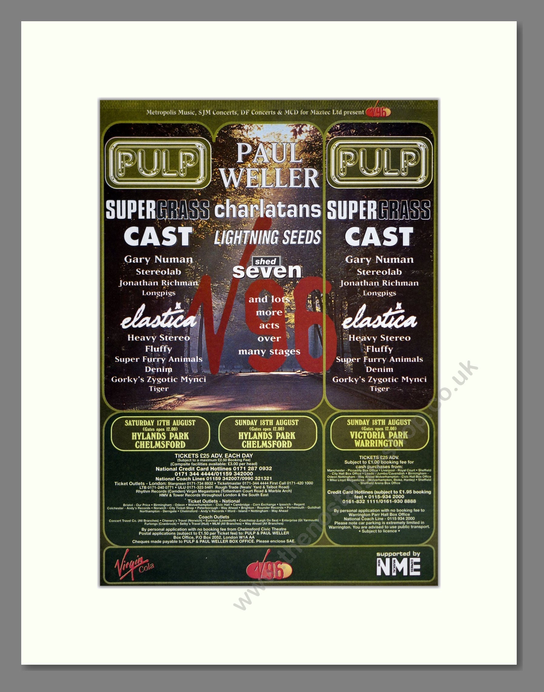 V Festival - Line Up. Vintage Advert 1996 (ref AD20554)