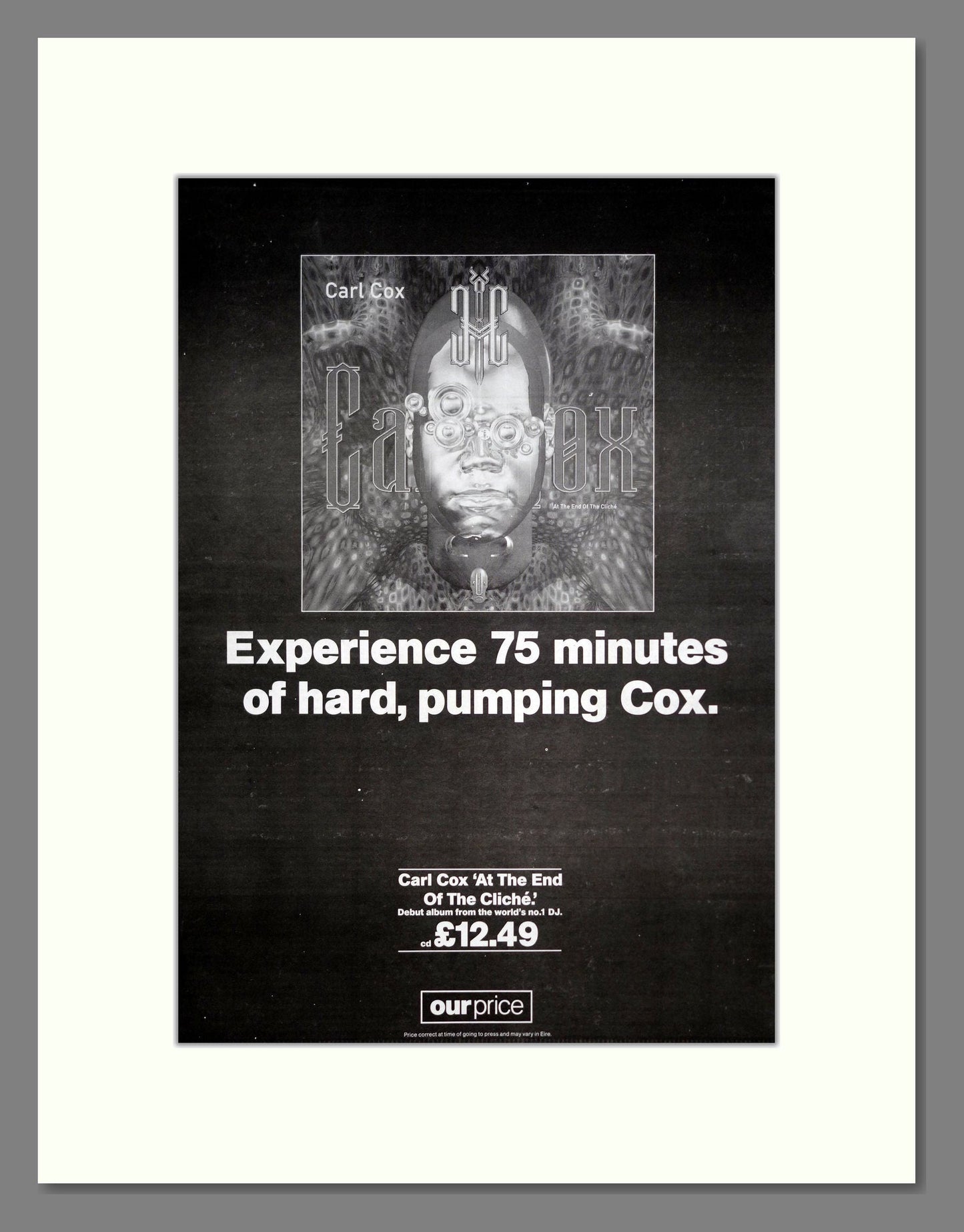 Carl Cox - At The End Of The Cliché. Vintage Advert 1996 (ref AD20558)
