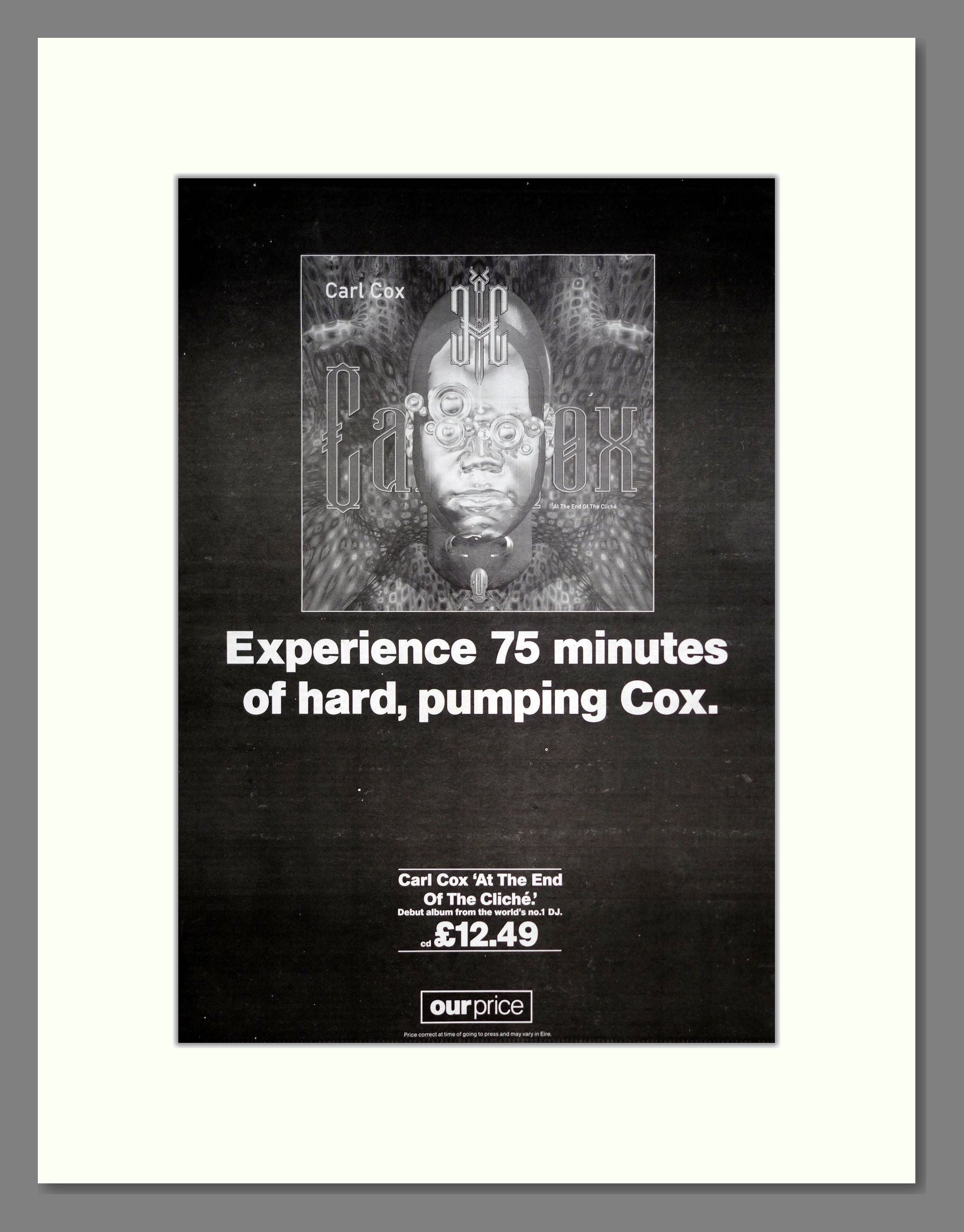 Carl Cox - At The End Of The Cliché. Vintage Advert 1996 (ref AD20558)