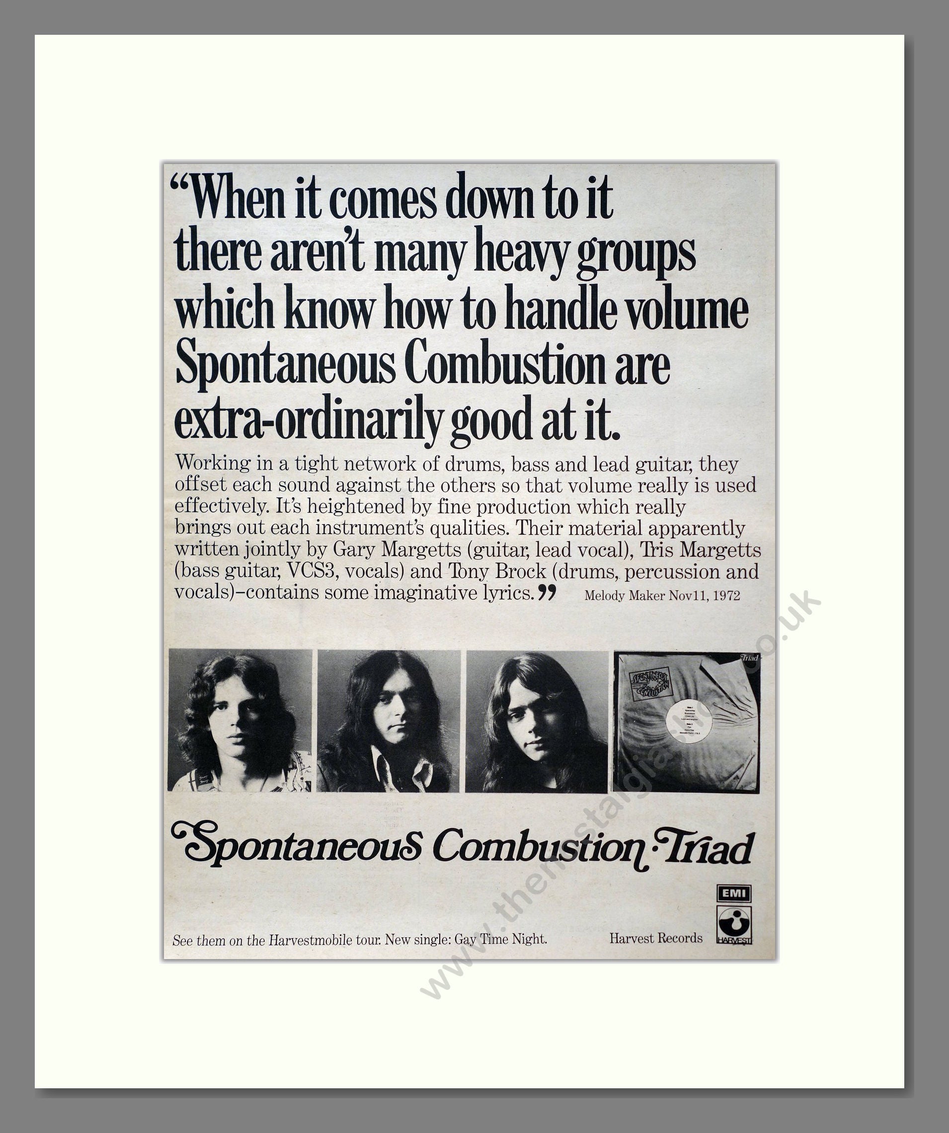 Spontaneous Combustion - Triad. Vintage Advert 1972 (ref AD20649)