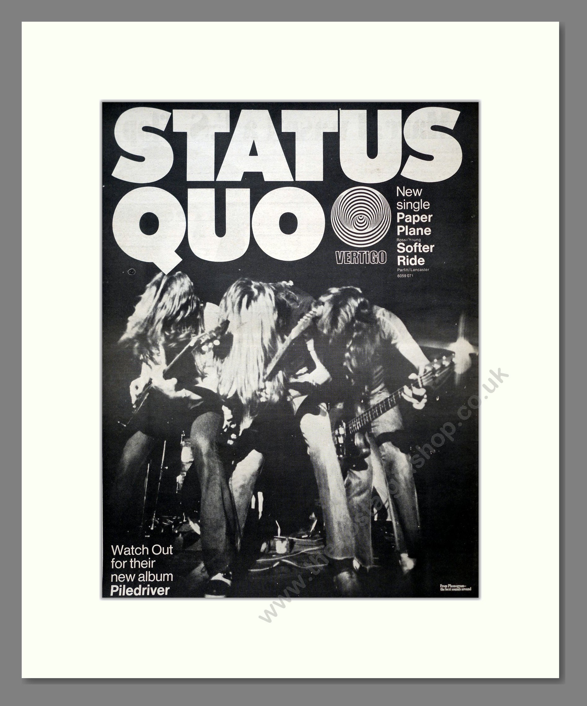 Status Quo - Piledriver. Vintage Advert 1972 (ref AD20659)