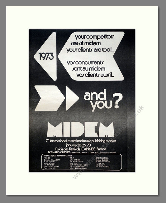 Midem - Cannes Record Market. Vintage Advert 1972 (ref AD20663)