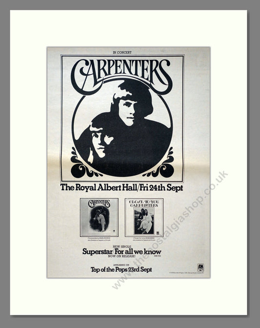Carpenters - Live At The Royal Albert Hall. Vintage Advert 1971 (ref AD20668)