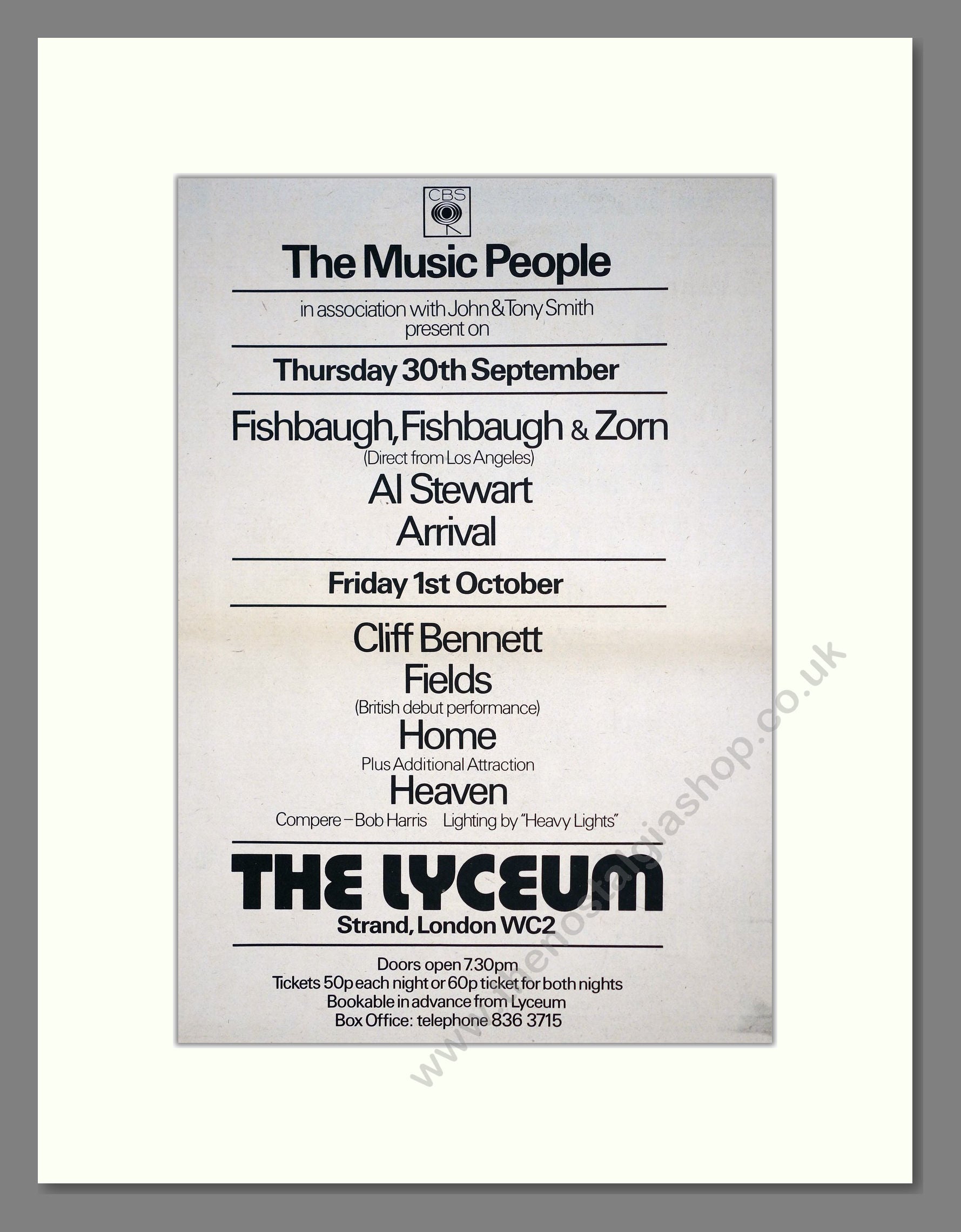 Music People (The) - Various Lyceum Gigs. Vintage Advert 1971 (ref AD20669)