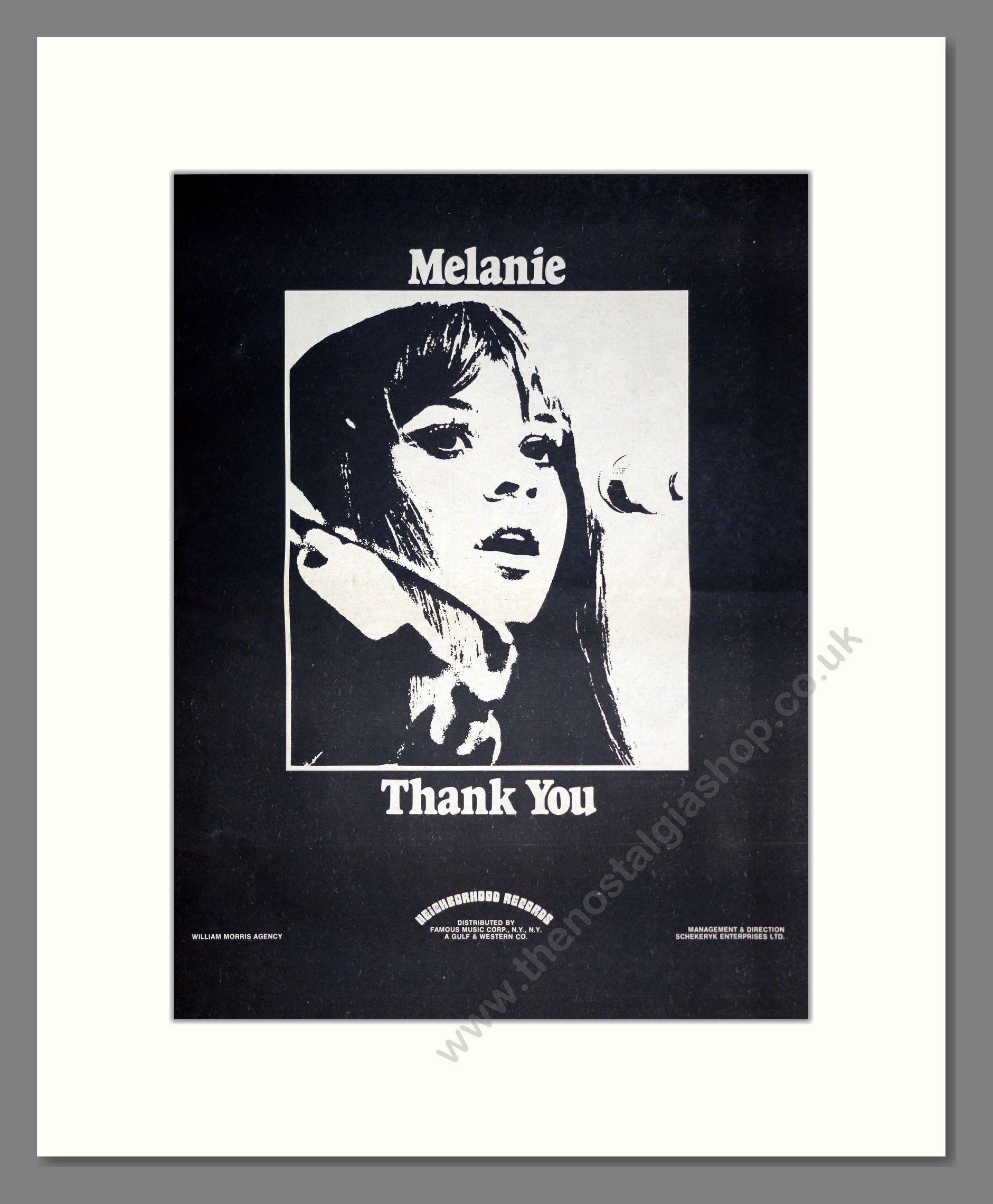 Melanie - Thank You. Vintage Advert 1971 (ref AD20676)